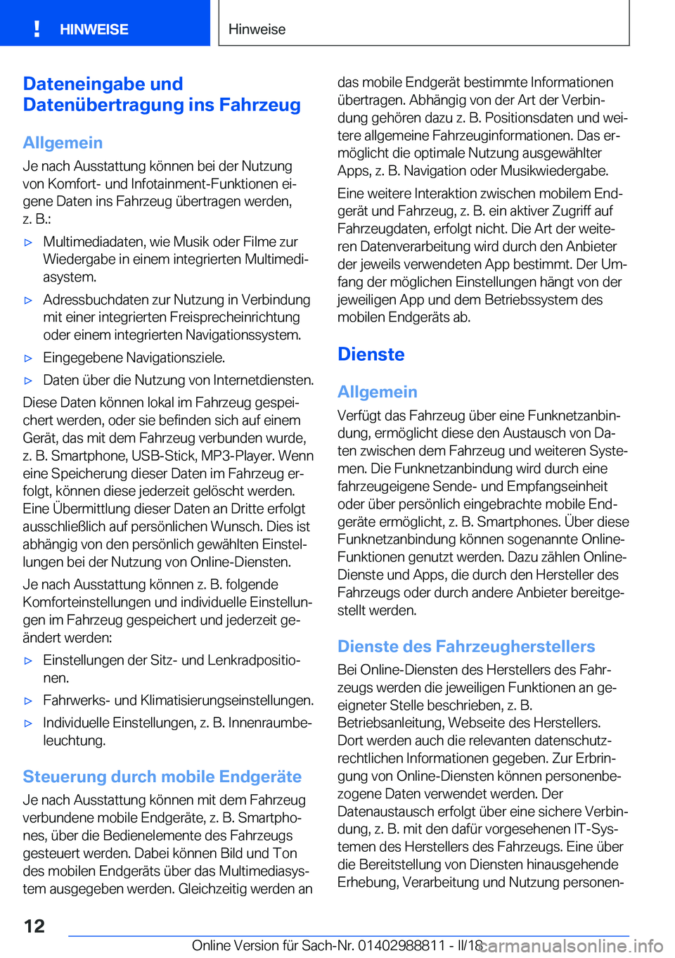BMW X5 2018  Betriebsanleitungen (in German) �D�a�t�e�n�e�i�n�g�a�b�e��u�n�d
�D�a�t�e�n�
