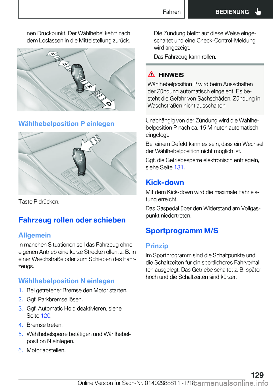 BMW X5 2018  Betriebsanleitungen (in German) �n�e�n� �D�r�u�c�k�p�u�n�k�t�.� �D�e�r� �W�
