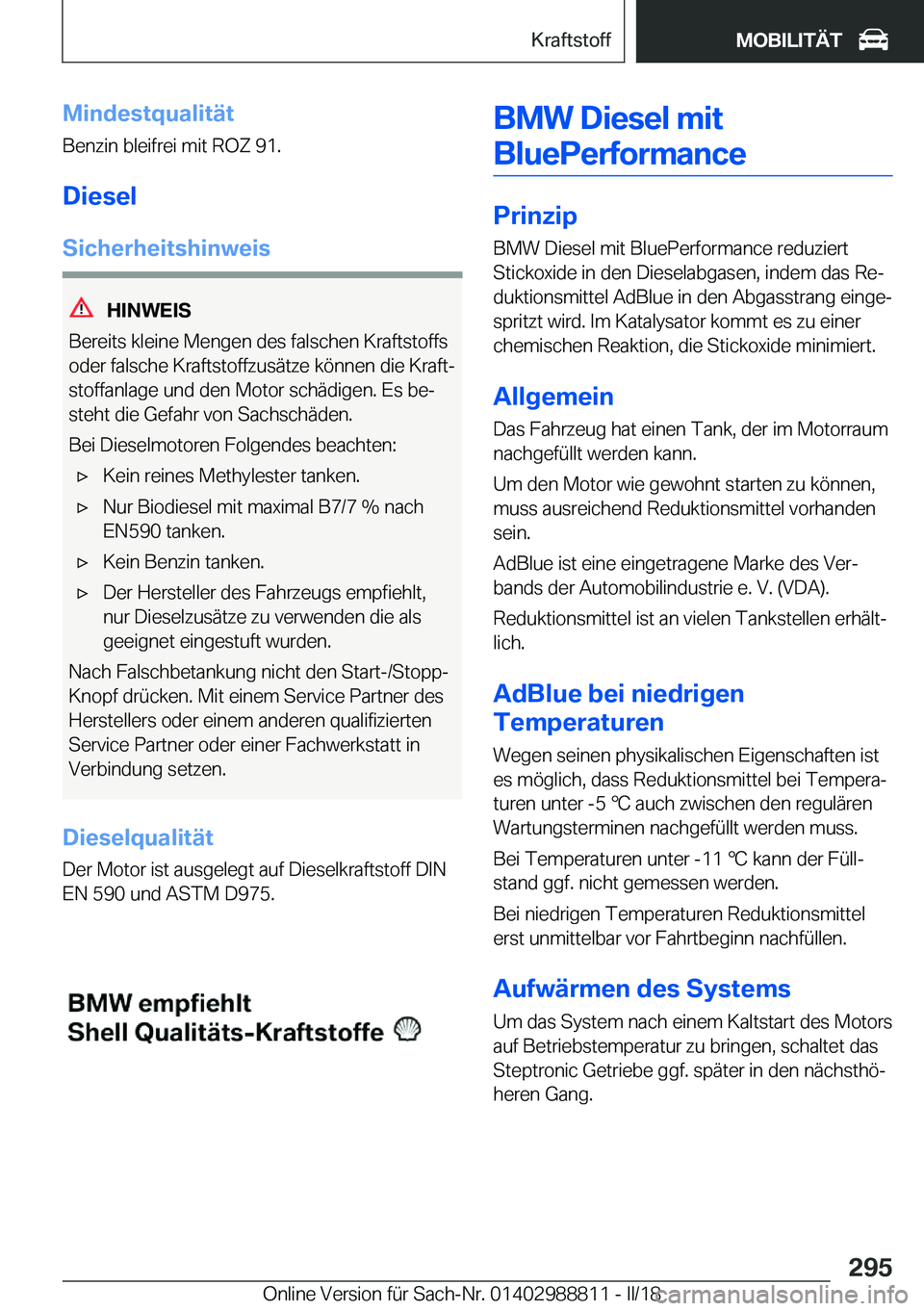BMW X5 2018  Betriebsanleitungen (in German) �M�i�n�d�e�s�t�q�u�a�l�i�t�