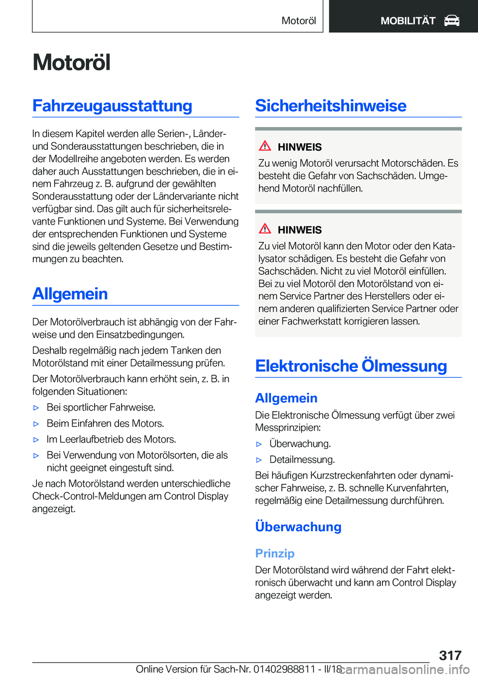 BMW X5 2018  Betriebsanleitungen (in German) �M�o�t�o�r�
