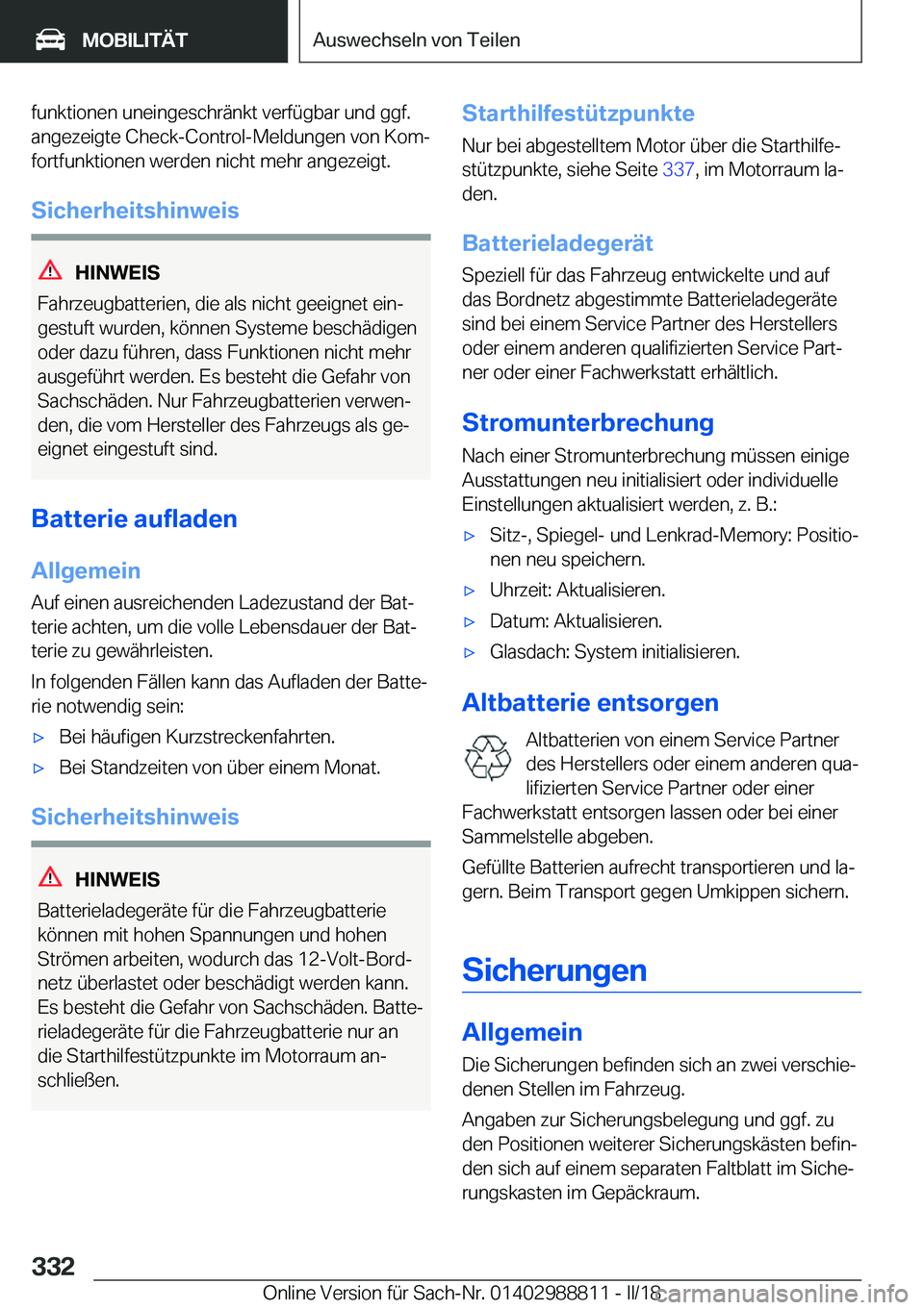 BMW X5 2018  Betriebsanleitungen (in German) �f�u�n�k�t�i�o�n�e�n� �u�n�e�i�n�g�e�s�c�h�r�