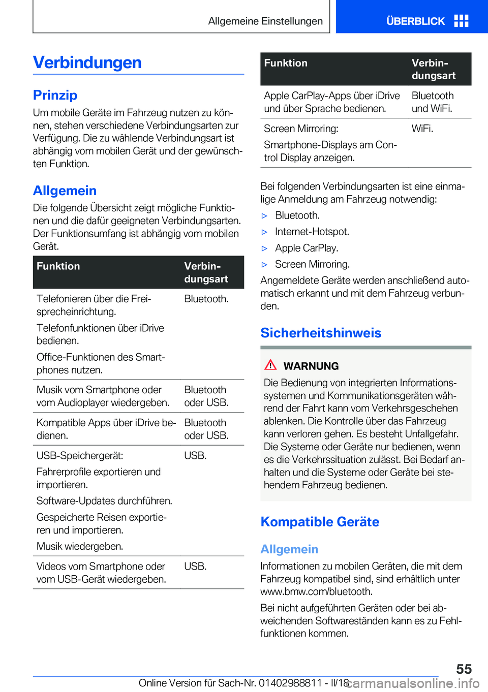 BMW X5 2018  Betriebsanleitungen (in German) �V�e�r�b�i�n�d�u�n�g�e�n
�P�r�i�n�z�i�p�U�m� �m�o�b�i�l�e� �G�e�r�
