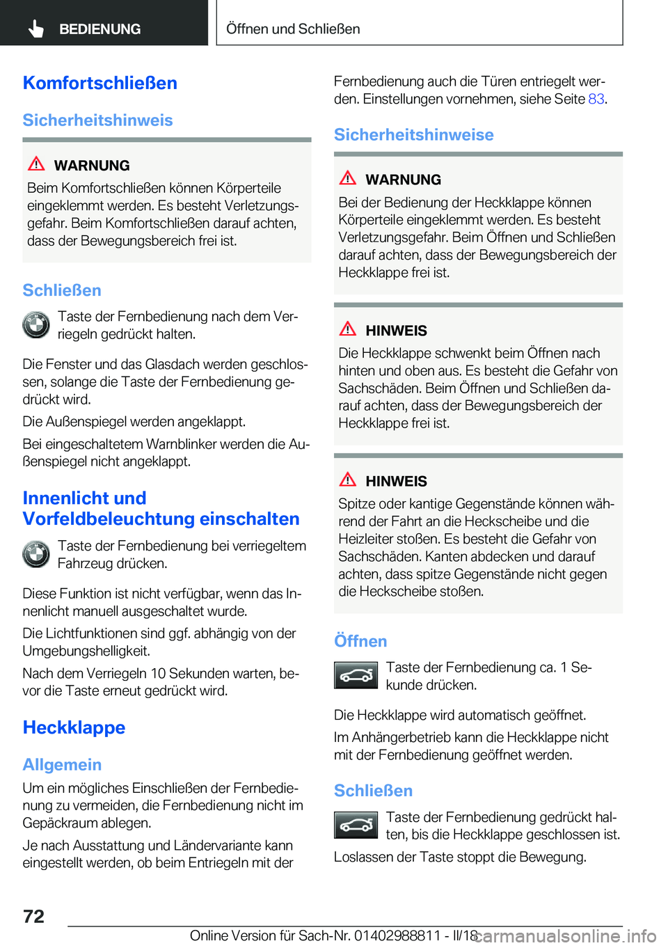 BMW X5 2018  Betriebsanleitungen (in German) �K�o�m�f�o�r�t�s�c�h�l�i�e�