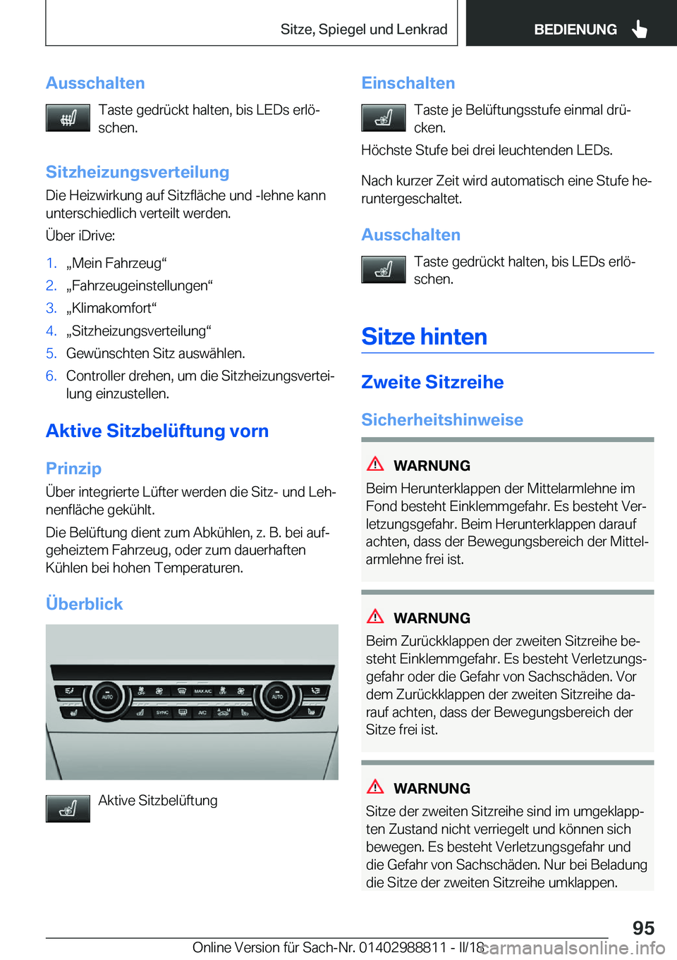 BMW X5 2018  Betriebsanleitungen (in German) �A�u�s�s�c�h�a�l�t�e�n�T�a�s�t�e� �g�e�d�r�