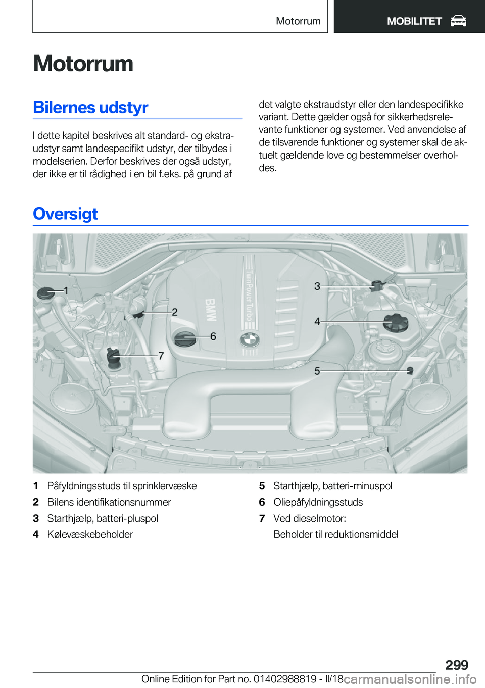BMW X5 2018  InstruktionsbØger (in Danish) �M�o�t�o�r�r�u�m�B�i�l�e�r�n�e�s��u�d�s�t�y�r
�I� �d�e�t�t�e� �k�a�p�i�t�e�l� �b�e�s�k�r�i�v�e�s� �a�l�t� �s�t�a�n�d�a�r�d�-� �o�g� �e�k�s�t�r�aj
�u�d�s�t�y�r� �s�a�m�t� �l�a�n�d�e�s�p�e�c�i�f�i�k�t