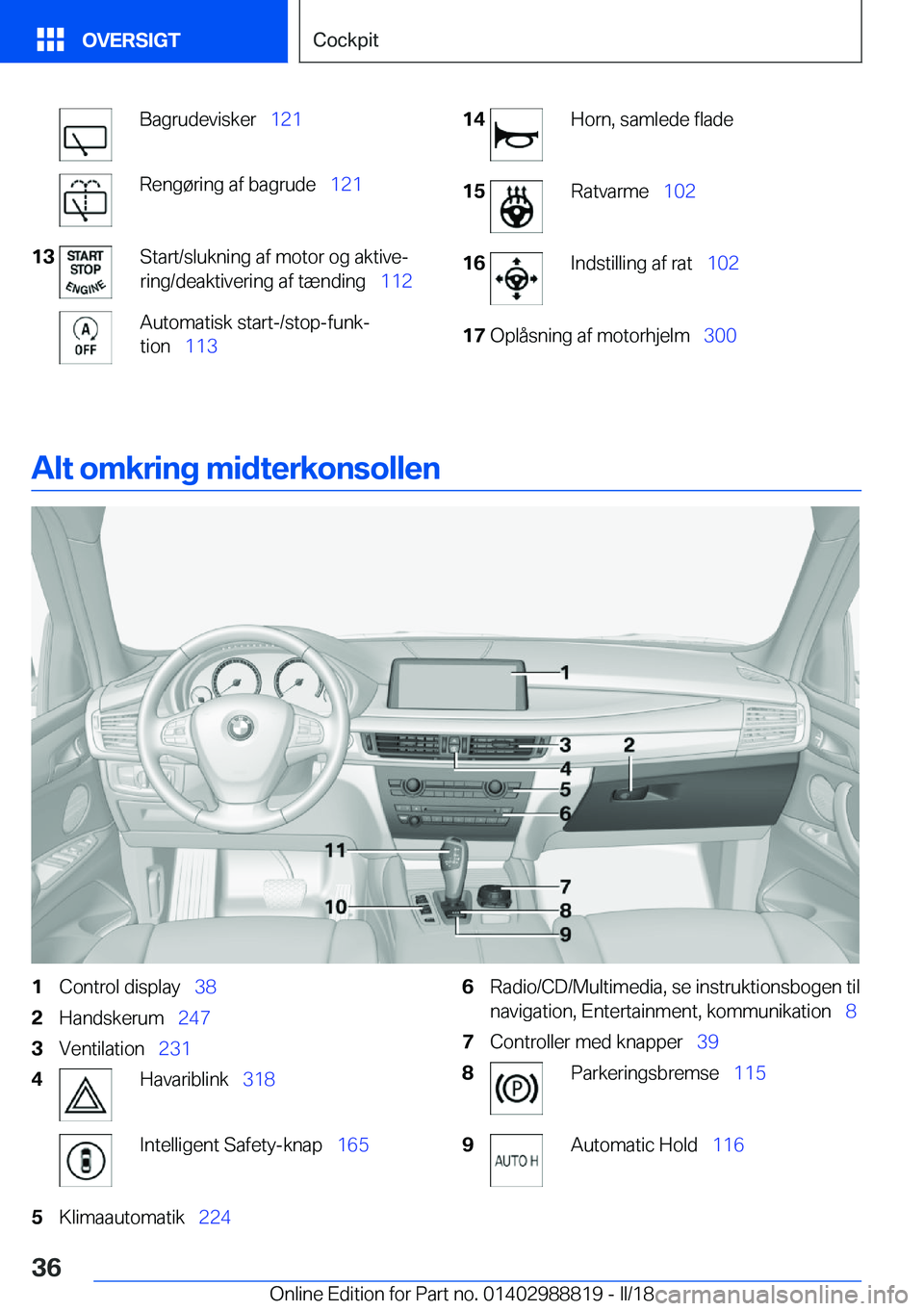 BMW X5 2018  InstruktionsbØger (in Danish) �B�a�g�r�u�d�e�v�i�s�k�e�r\_�1�2�1�R�e�n�g�