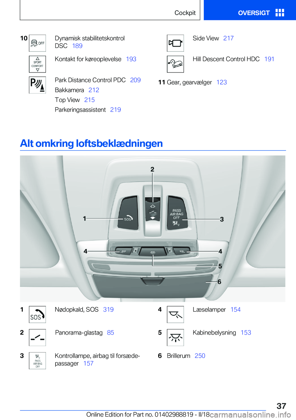 BMW X5 2018  InstruktionsbØger (in Danish) �1�0�D�y�n�a�m�i�s�k� �s�t�a�b�i�l�i�t�e�t�s�k�o�n�t�r�o�l
�D�S�C\_ �1�8�9�K�o�n�t�a�k�t� �f�o�r� �k�