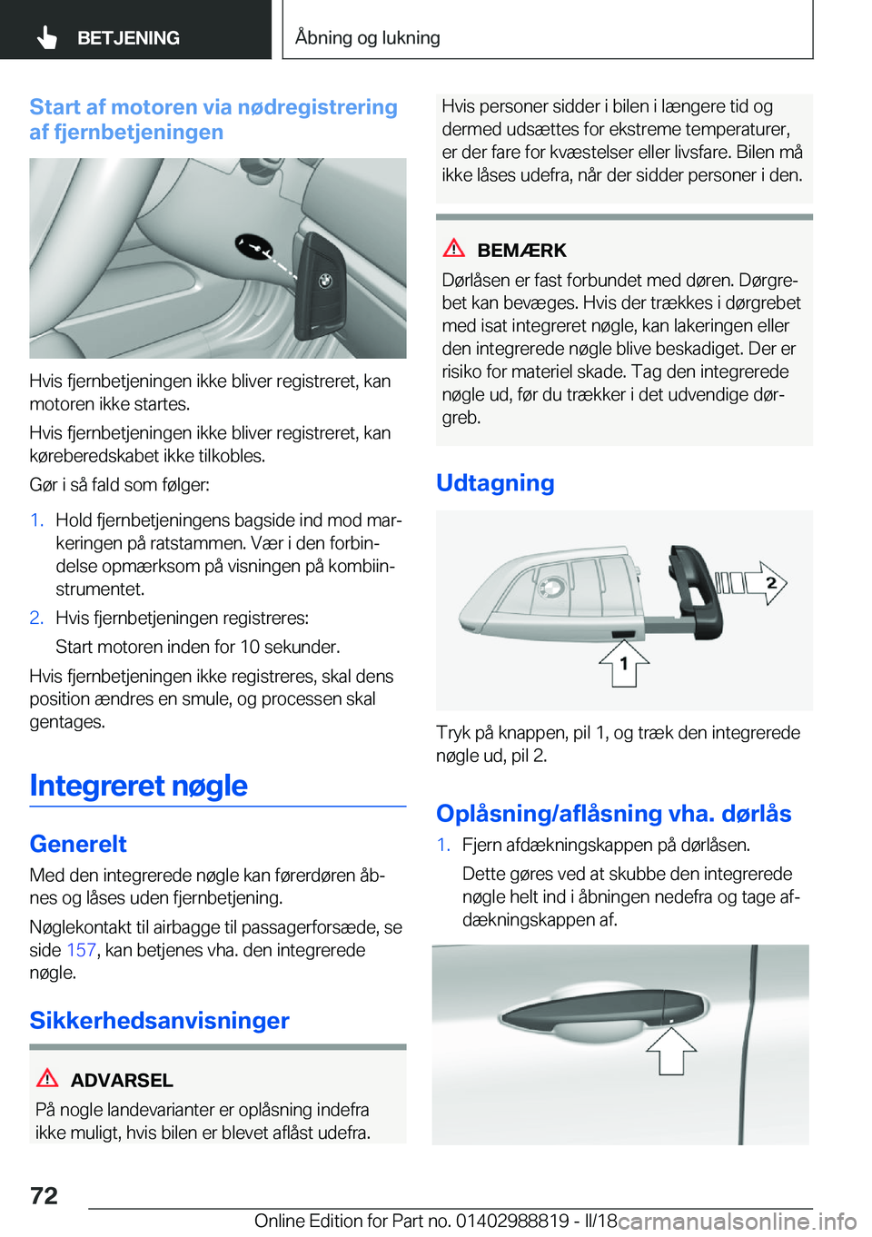 BMW X5 2018  InstruktionsbØger (in Danish) �S�t�a�r�t��a�f��m�o�t�o�r�e�n��v�i�a��n�