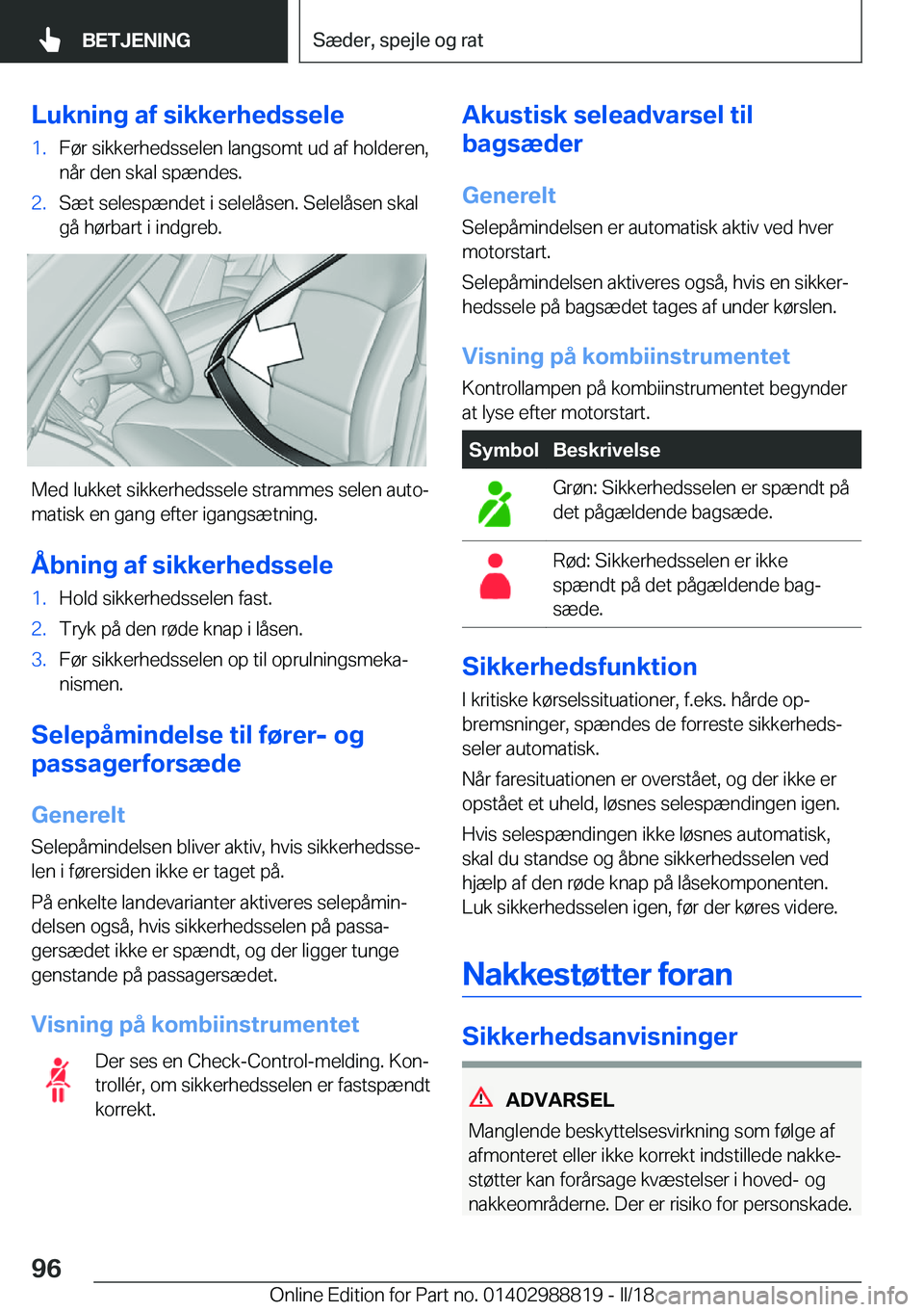 BMW X5 2018  InstruktionsbØger (in Danish) �L�u�k�n�i�n�g��a�f��s�i�k�k�e�r�h�e�d�s�s�e�l�e�1�.�F�