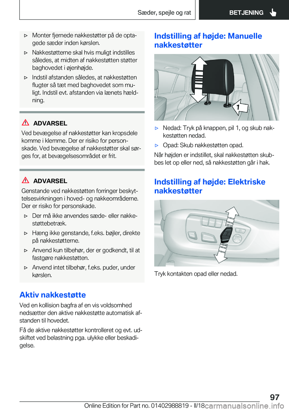 BMW X5 2018  InstruktionsbØger (in Danish) 'x�M�o�n�t�e�r� �f�j�e�r�n�e�d�e� �n�a�k�k�e�s�t�