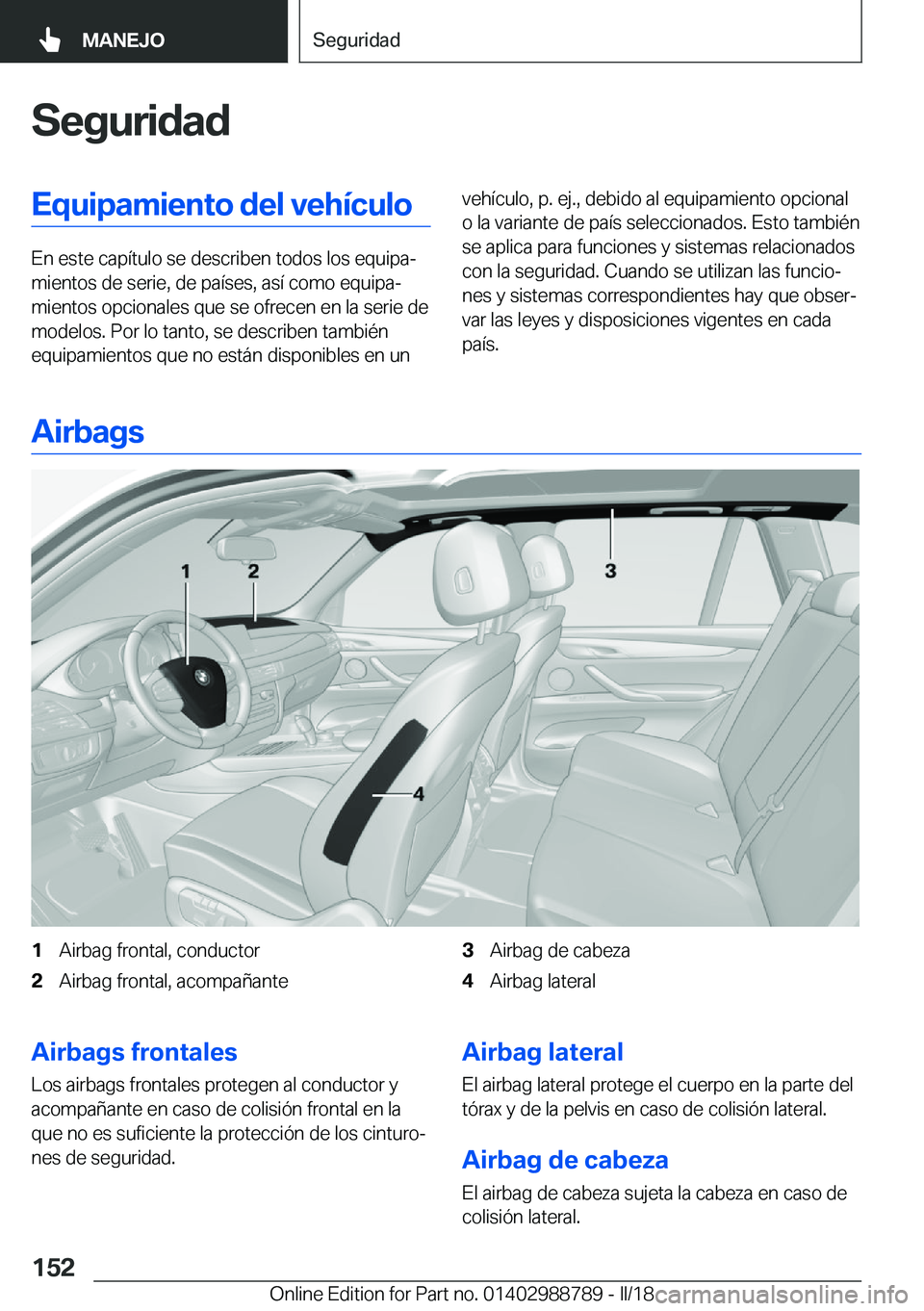 BMW X5 2018  Manuales de Empleo (in Spanish) �S�e�g�u�r�i�d�a�d�E�q�u�i�p�a�m�i�e�n�t�o��d�e�l��v�e�h�