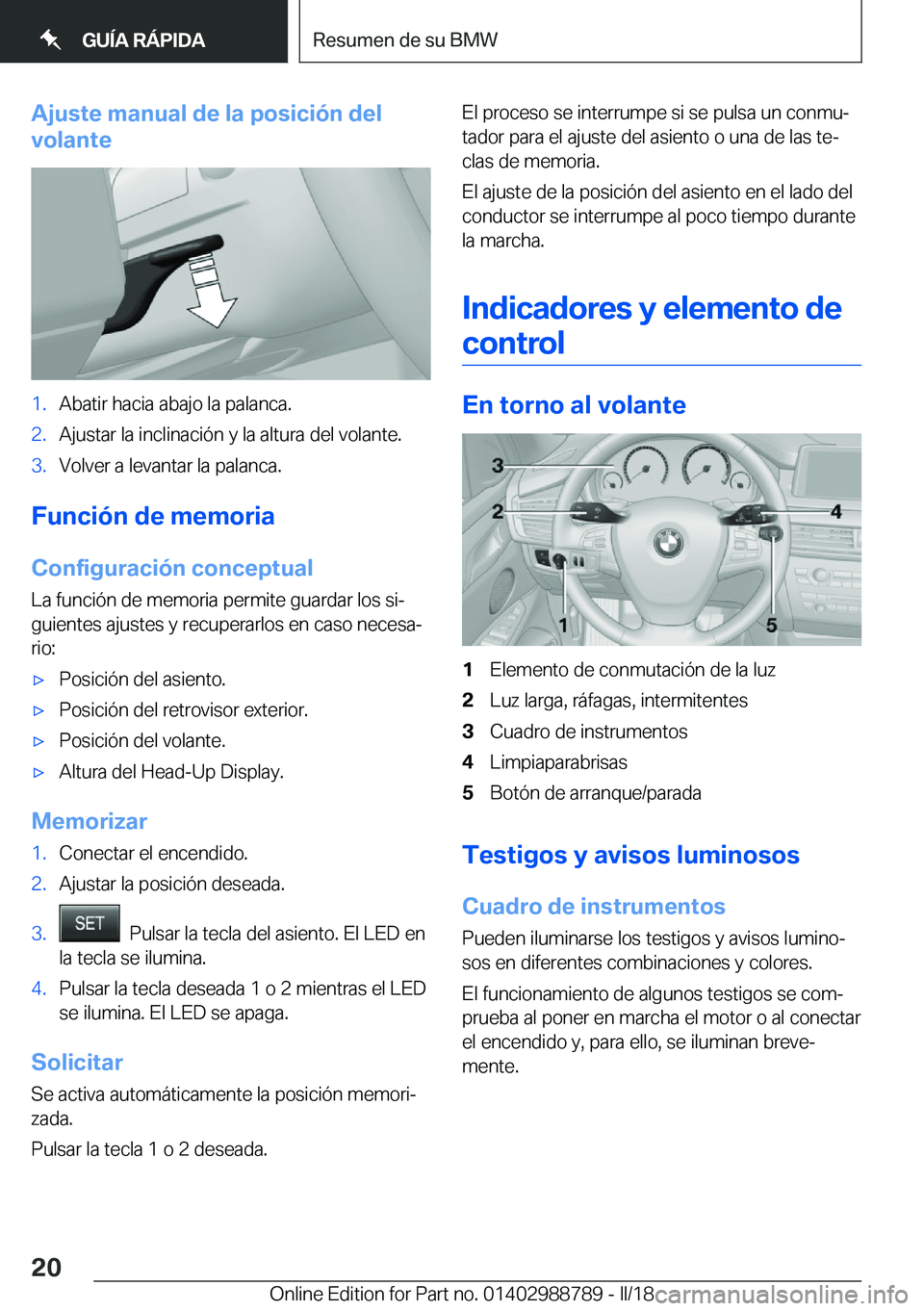 BMW X5 2018  Manuales de Empleo (in Spanish) �A�j�u�s�t�e��m�a�n�u�a�l��d�e��l�a��p�o�s�i�c�i�
