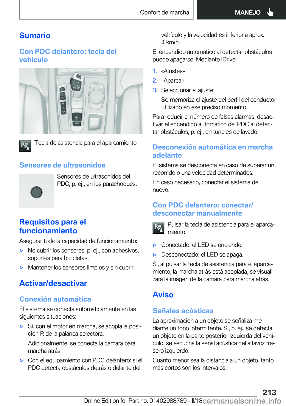 BMW X5 2018  Manuales de Empleo (in Spanish) �S�u�m�a�r�i�o�C�o�n��P�D�C��d�e�l�a�n�t�e�r�o�:��t�e�c�l�a��d�e�l
�v�e�h�