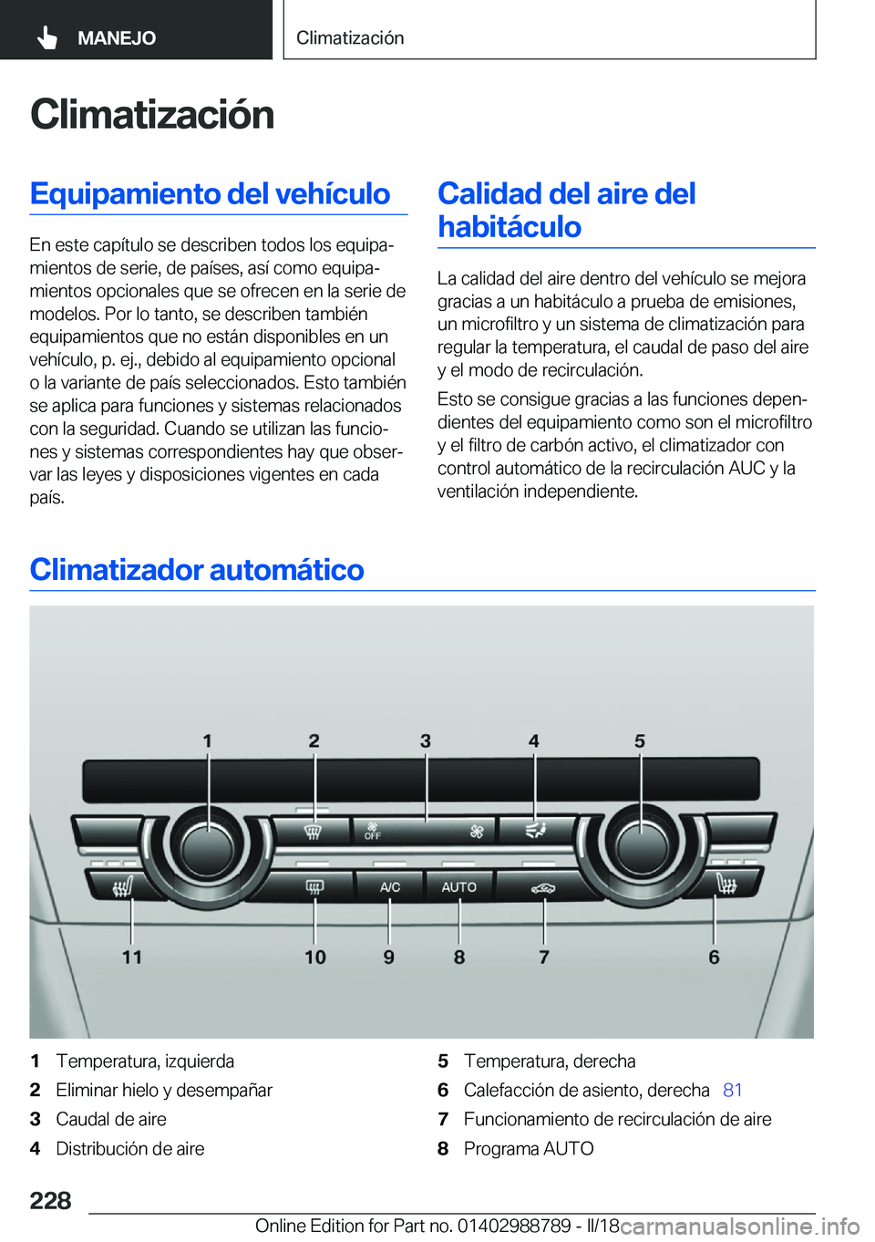 BMW X5 2018  Manuales de Empleo (in Spanish) �C�l�i�m�a�t�i�z�a�c�i�