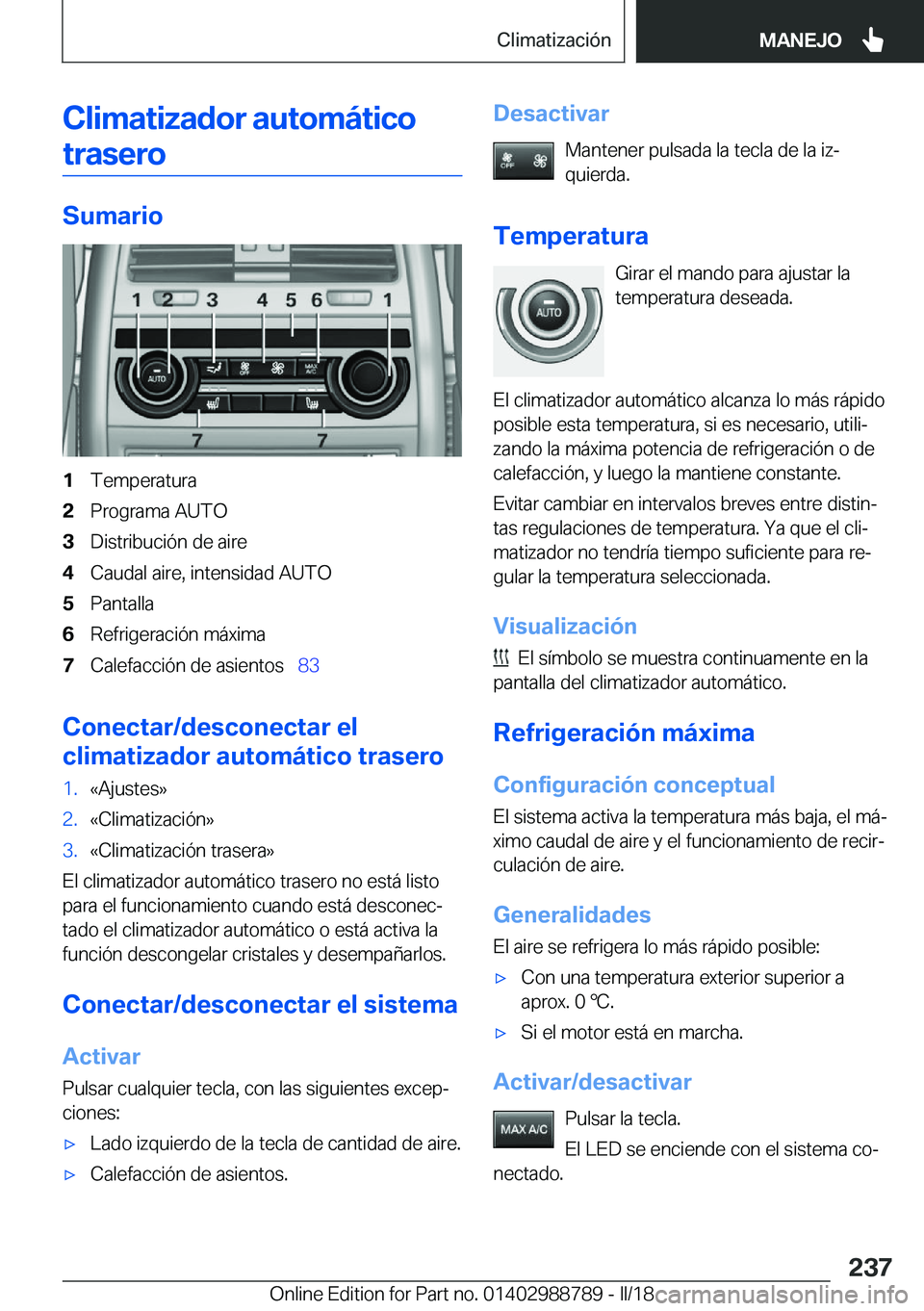 BMW X5 2018  Manuales de Empleo (in Spanish) �C�l�i�m�a�t�i�z�a�d�o�r��a�u�t�o�m�