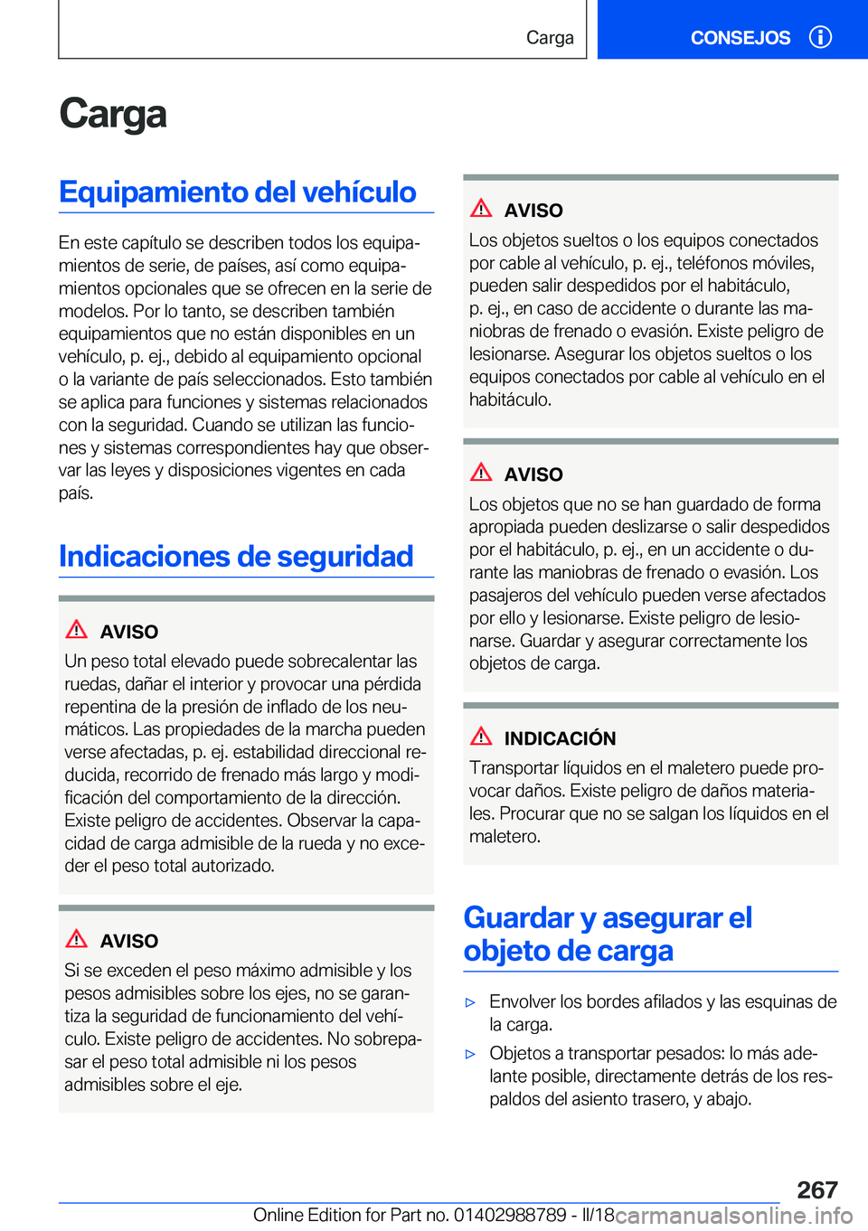 BMW X5 2018  Manuales de Empleo (in Spanish) �C�a�r�g�a�E�q�u�i�p�a�m�i�e�n�t�o��d�e�l��v�e�h�