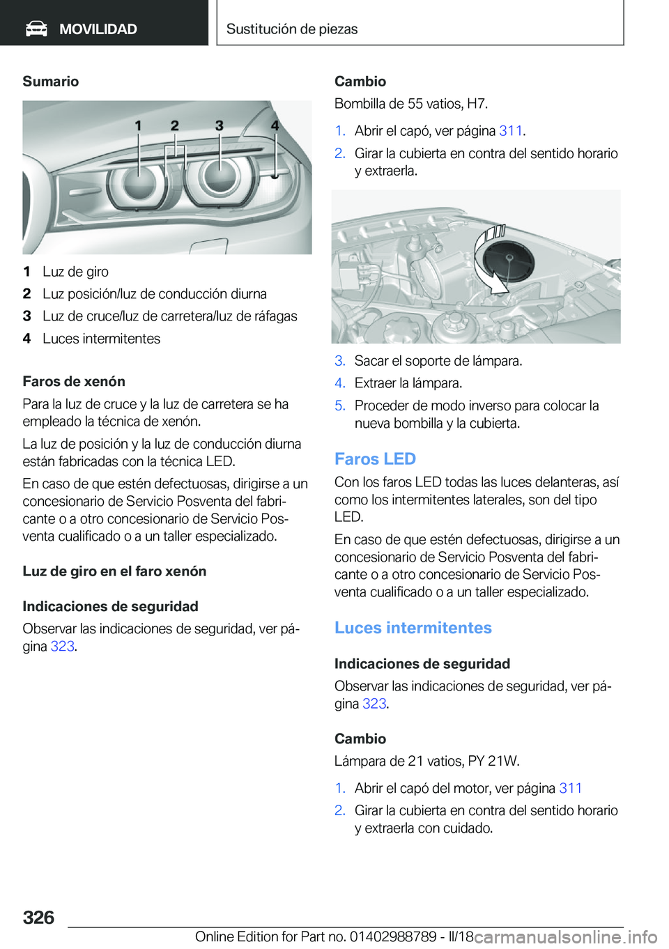 BMW X5 2018  Manuales de Empleo (in Spanish) �S�u�m�a�r�i�o�1�L�u�z� �d�e� �g�i�r�o�2�L�u�z� �p�o�s�i�c�i�