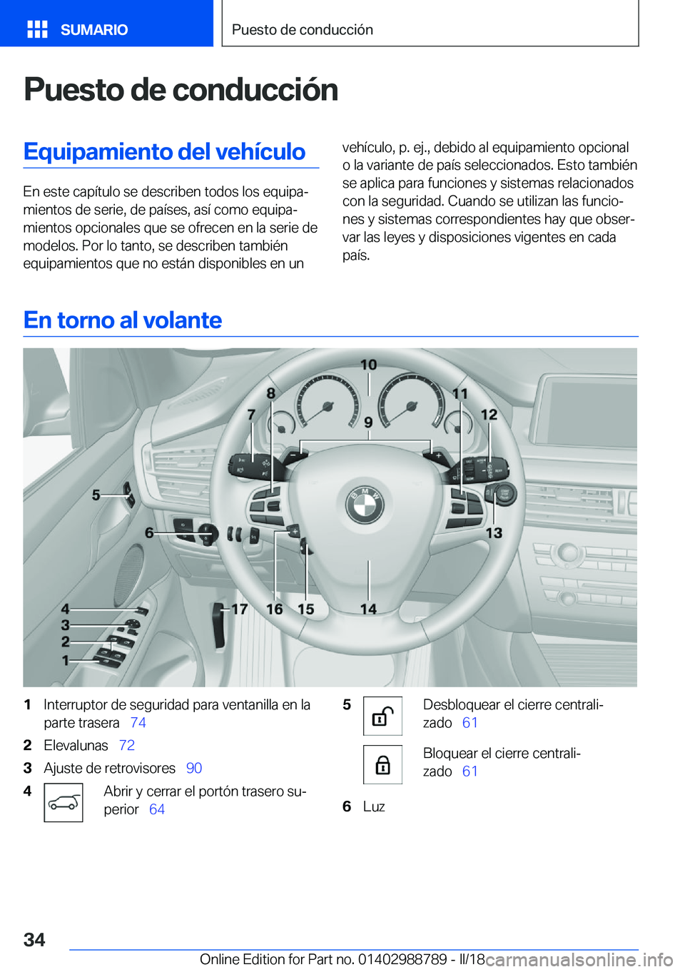 BMW X5 2018  Manuales de Empleo (in Spanish) �P�u�e�s�t�o��d�e��c�o�n�d�u�c�c�i�