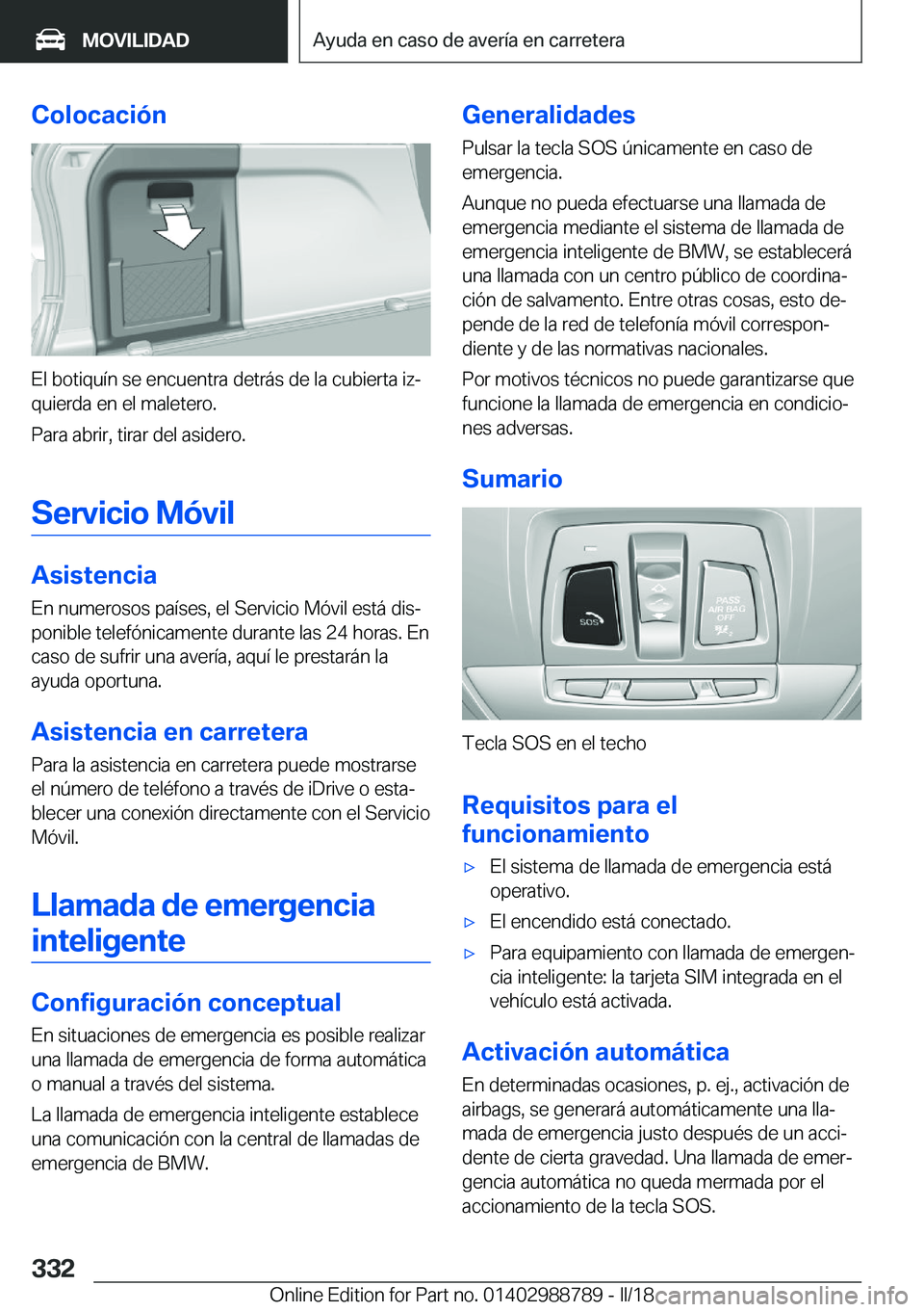 BMW X5 2018  Manuales de Empleo (in Spanish) �C�o�l�o�c�a�c�i�