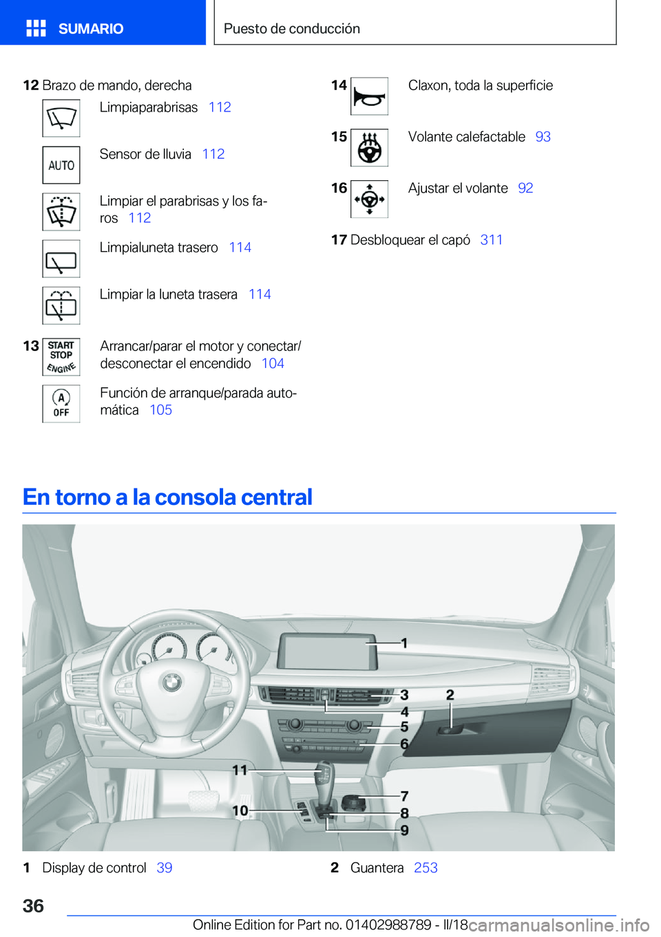 BMW X5 2018  Manuales de Empleo (in Spanish) �1�2�B�r�a�z�o� �d�e� �m�a�n�d�o�,� �d�e�r�e�c�h�a�L�i�m�p�i�a�p�a�r�a�b�r�i�s�a�s\_�1�1�2�S�e�n�s�o�r� �d�e� �l�l�u�v�i�a\_�1�1�2�L�i�m�p�i�a�r� �e�l� �p�a�r�a�b�r�i�s�a�s� �y� �l�o�s� �f�aª
�r