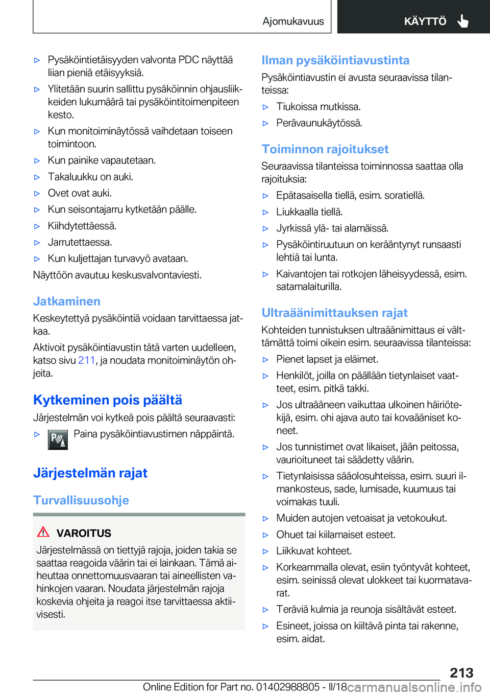 BMW X5 2018  Omistajan Käsikirja (in Finnish) 'x�P�y�s�