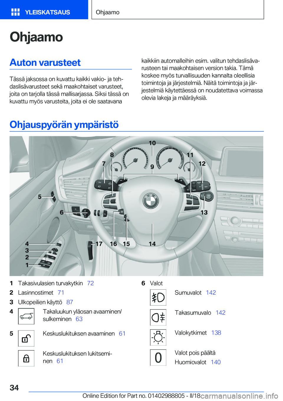 BMW X5 2018  Omistajan Käsikirja (in Finnish) �O�h�j�a�a�m�o�A�u�t�o�n��v�a�r�u�s�t�e�e�t
�T�