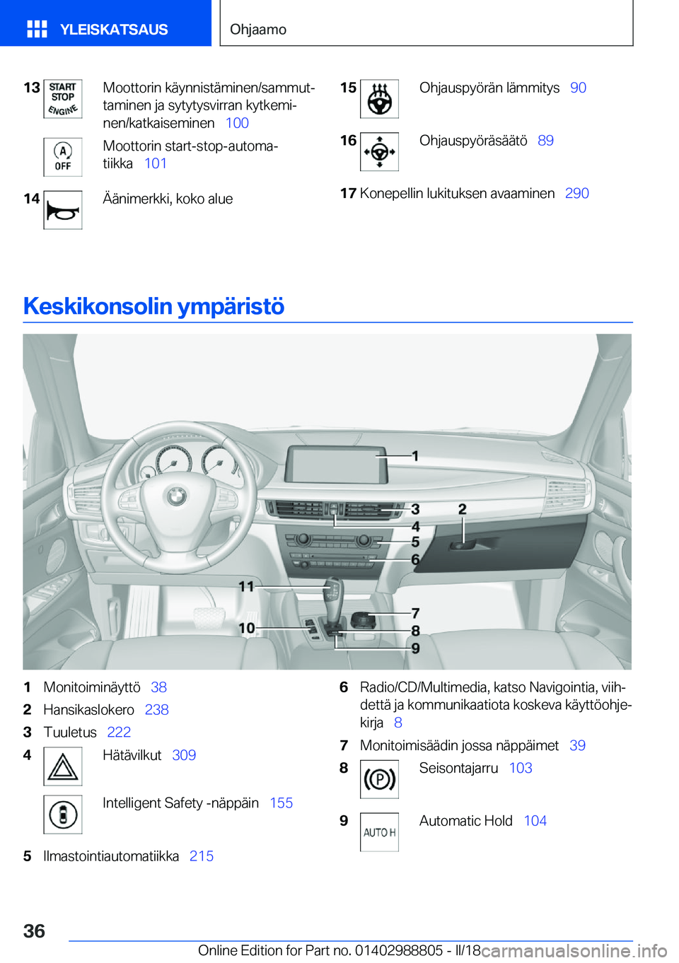 BMW X5 2018  Omistajan Käsikirja (in Finnish) �1�3�M�o�o�t�t�o�r�i�n� �k�