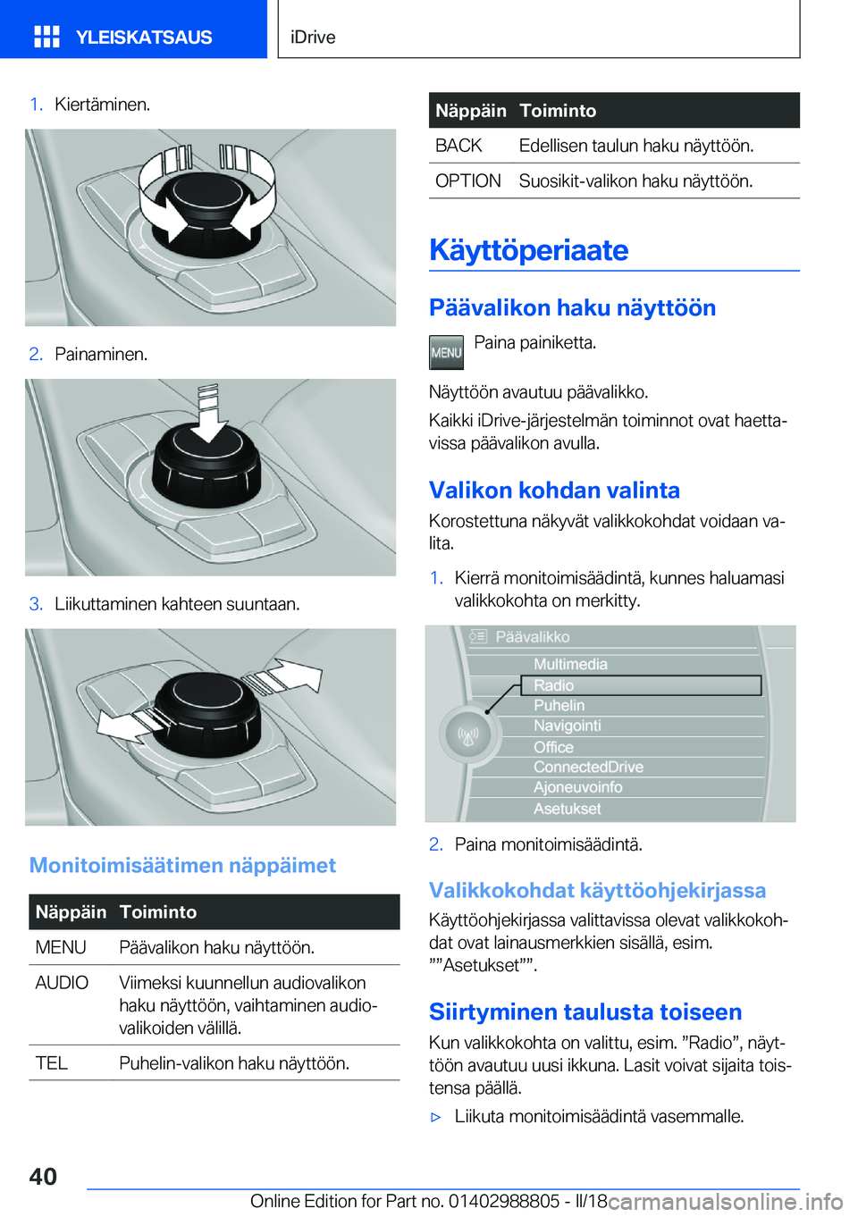 BMW X5 2018  Omistajan Käsikirja (in Finnish) �1�.�K�i�e�r�t�