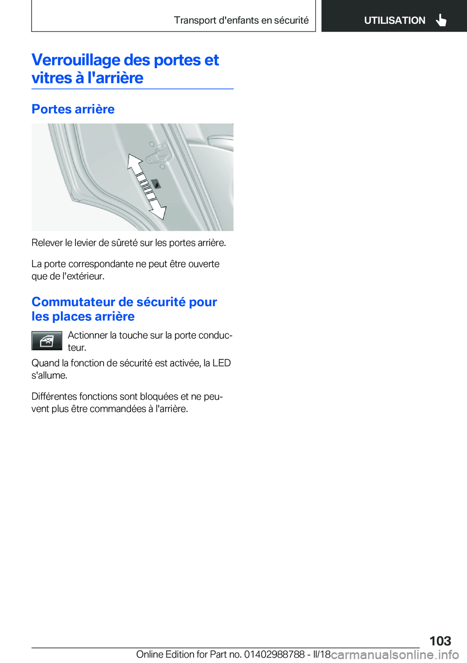 BMW X5 2018  Notices Demploi (in French) �V�e�r�r�o�u�i�l�l�a�g�e��d�e�s��p�o�r�t�e�s��e�t�v�i�t�r�e�s��