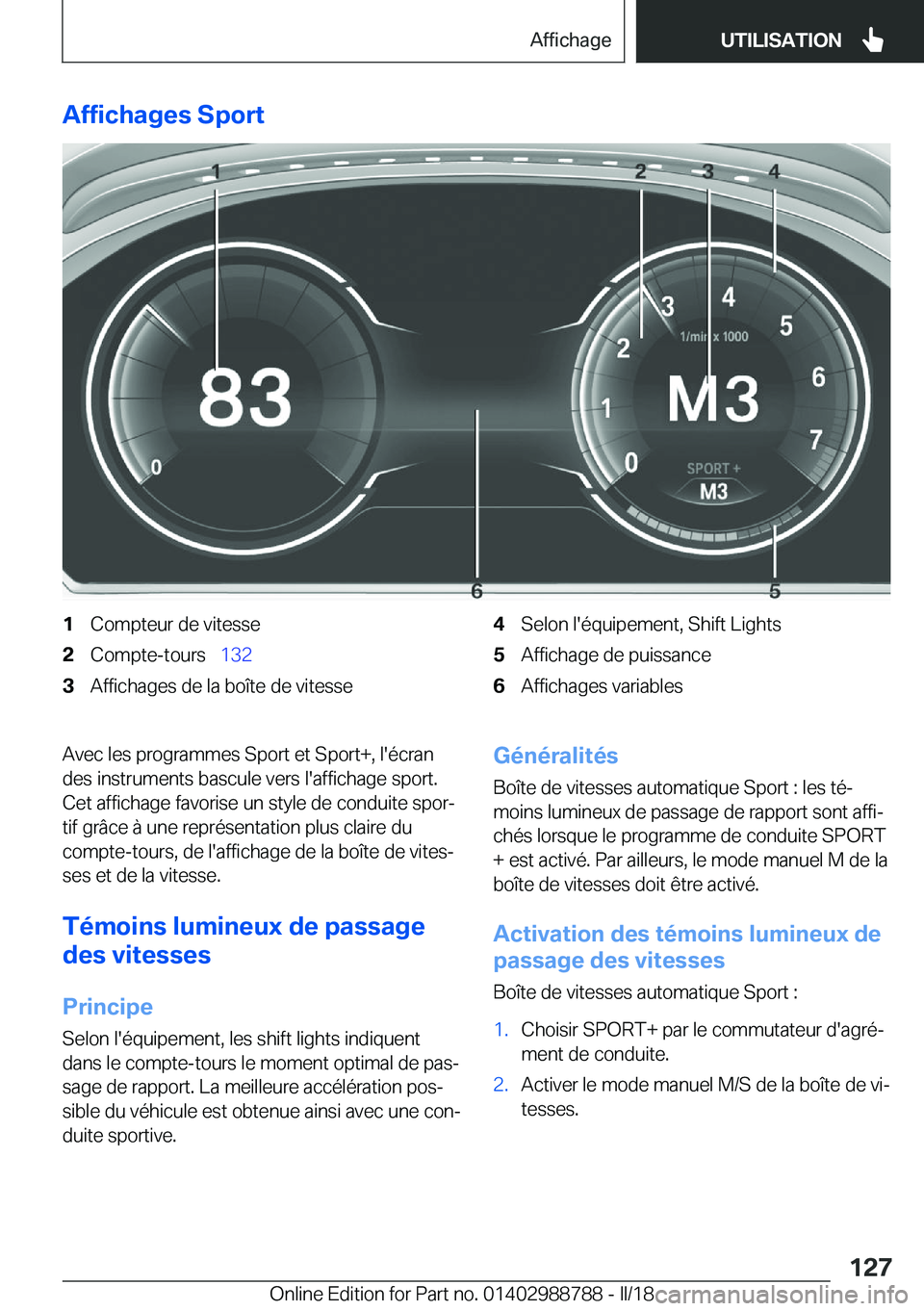 BMW X5 2018  Notices Demploi (in French) �A�f�f�i�c�h�a�g�e�s��S�p�o�r�t�1�C�o�m�p�t�e�u�r� �d�e� �v�i�t�e�s�s�e�2�C�o�m�p�t�e�-�t�o�u�r�s\_�1�3�2�3�A�f�f�i�c�h�a�g�e�s� �d�e� �l�a� �b�o�î�t�e� �d�e� �v�i�t�e�s�s�e�4�S�e�l�o�n� �l�'�