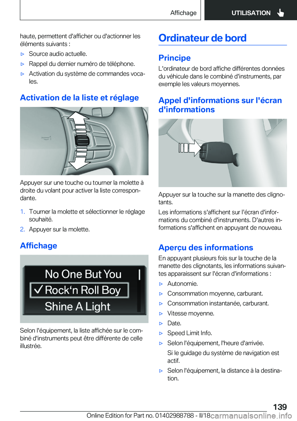 BMW X5 2018  Notices Demploi (in French) �h�a�u�t�e�,� �p�e�r�m�e�t�t�e�n�t� �d�'�a�f�f�i�c�h�e�r� �o�u� �d�'�a�c�t�i�o�n�n�e�r� �l�e�s�é�l�é�m�e�n�t�s� �s�u�i�v�a�n�t�s� �:'x�S�o�u�r�c�e� �a�u�d�i�o� �a�c�t�u�e�l�l�e�.'x�R