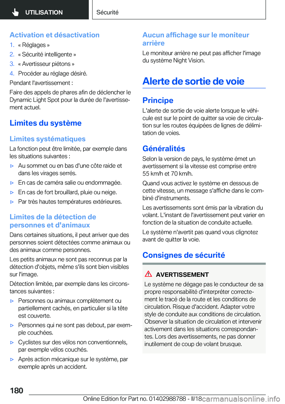 BMW X5 2018  Notices Demploi (in French) �A�c�t�i�v�a�t�i�o�n��e�t��d�é�s�a�c�t�i�v�a�t�i�o�n�1�.�k� �R�é�g�l�a�g�e�s� �{�2�.�k� �S�é�c�u�r�i�t�é� �i�n�t�e�l�l�i�g�e�n�t�e� �{�3�.�k� �A�v�e�r�t�i�s�s�e�u�r� �p�i�é�t�o�n�s� �{�4�.�P�r�