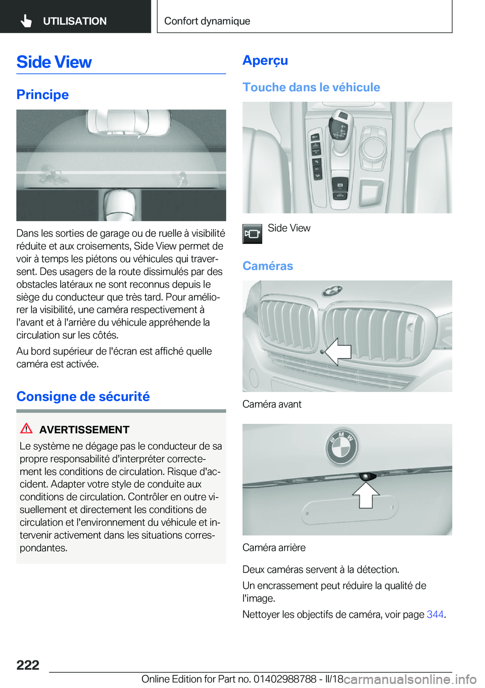 BMW X5 2018  Notices Demploi (in French) �S�i�d�e��V�i�e�w
�P�r�i�n�c�i�p�e
�D�a�n�s� �l�e�s� �s�o�r�t�i�e�s� �d�e� �g�a�r�a�g�e� �o�u� �d�e� �r�u�e�l�l�e� �