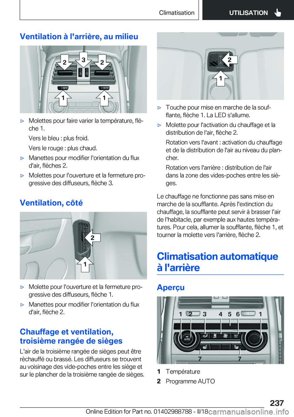 BMW X5 2018  Notices Demploi (in French) �V�e�n�t�i�l�a�t�i�o�n��