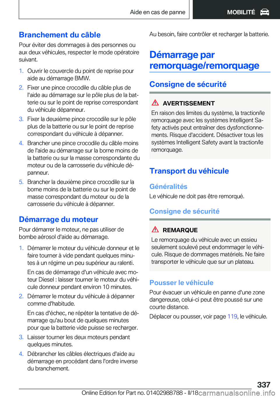 BMW X5 2018  Notices Demploi (in French) �B�r�a�n�c�h�e�m�e�n�t��d�u��c�