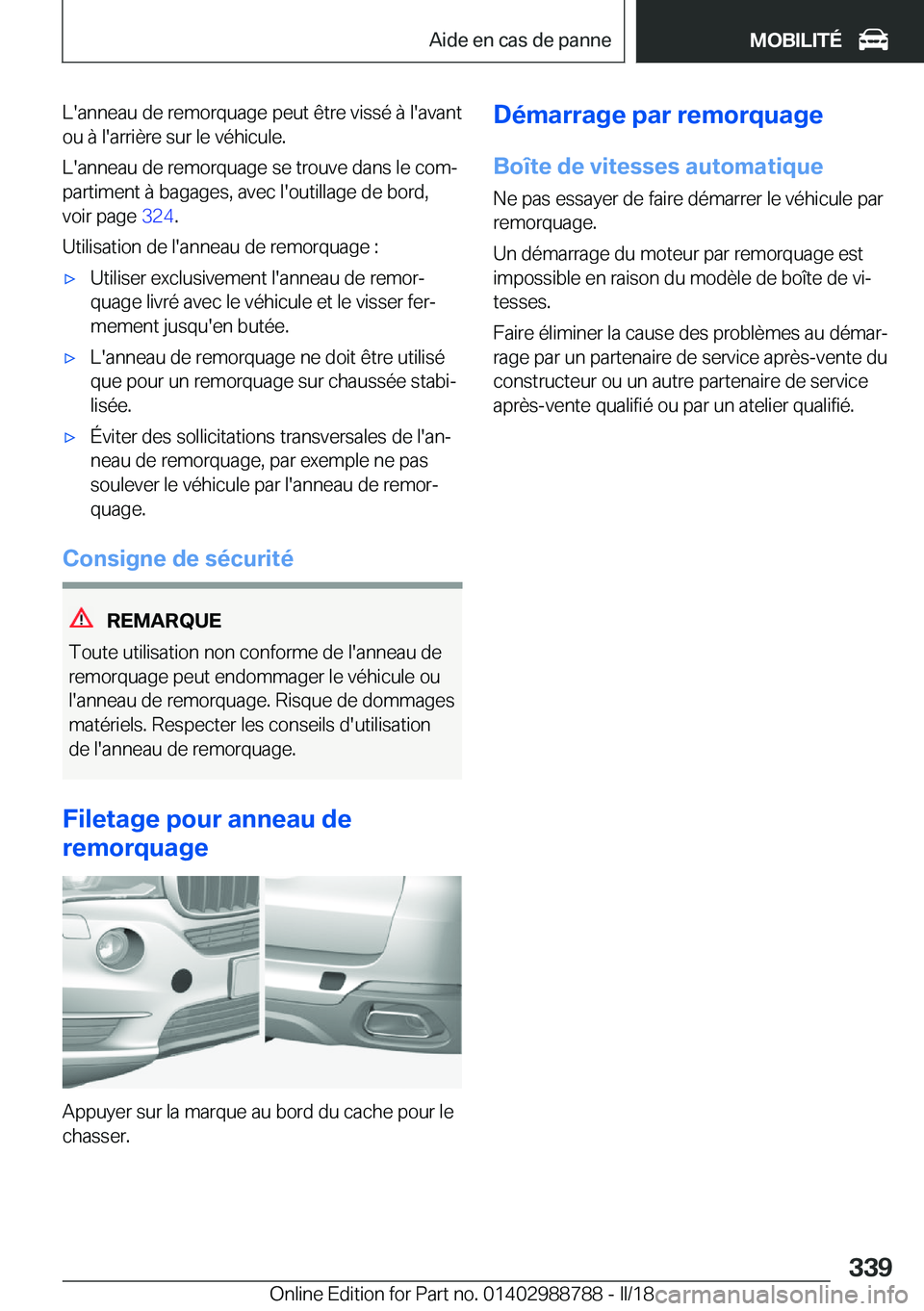 BMW X5 2018  Notices Demploi (in French) �L�'�a�n�n�e�a�u� �d�e� �r�e�m�o�r�q�u�a�g�e� �p�e�u�t� �ê�t�r�e� �v�i�s�s�é� �