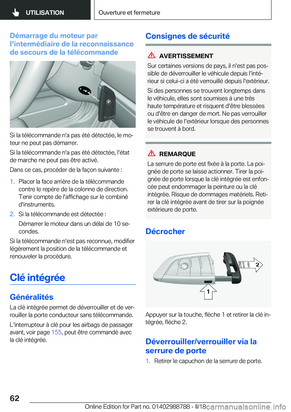 BMW X5 2018  Notices Demploi (in French) �D�é�m�a�r�r�a�g�e��d�u��m�o�t�e�u�r��p�a�r
�l�'�i�n�t�e�r�m�é�d�i�a�i�r�e��d�e��l�a��r�e�c�o�n�n�a�i�s�s�a�n�c�e
�d�e��s�e�c�o�u�r�s��d�e��l�a��t�é�l�é�c�o�m�m�a�n�d�e
�S�i� �l�a� �