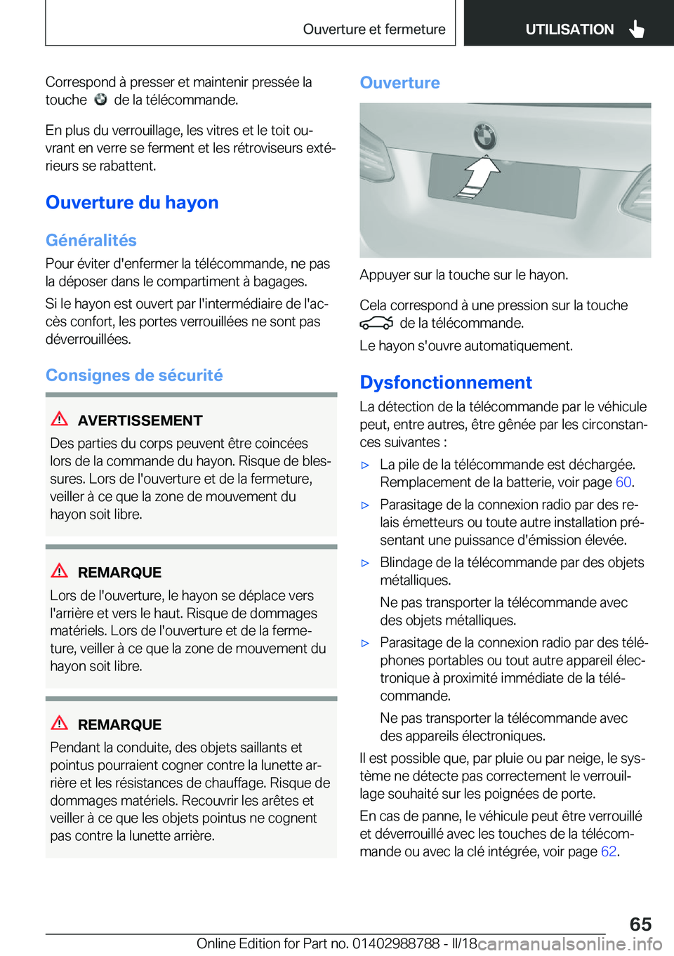 BMW X5 2018  Notices Demploi (in French) �C�o�r�r�e�s�p�o�n�d� �