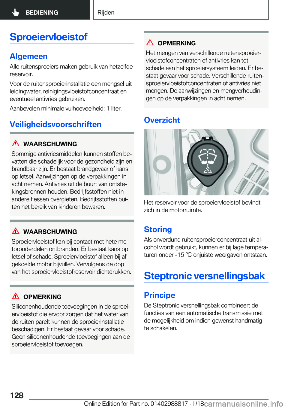 BMW X5 2018  Instructieboekjes (in Dutch) �S�p�r�o�e�i�e�r�v�l�o�e�i�s�t�o�f
�A�l�g�e�m�e�e�n
�A�l�l�e� �r�u�i�t�e�n�s�p�r�o�e�i�e�r�s� �m�a�k�e�n� �g�e�b�r�u�i�k� �v�a�n� �h�e�t�z�e�l�f�d�e
�r�e�s�e�r�v�o�i�r�.
�V�o�o�r� �d�e� �r�u�i�t�e�n�s