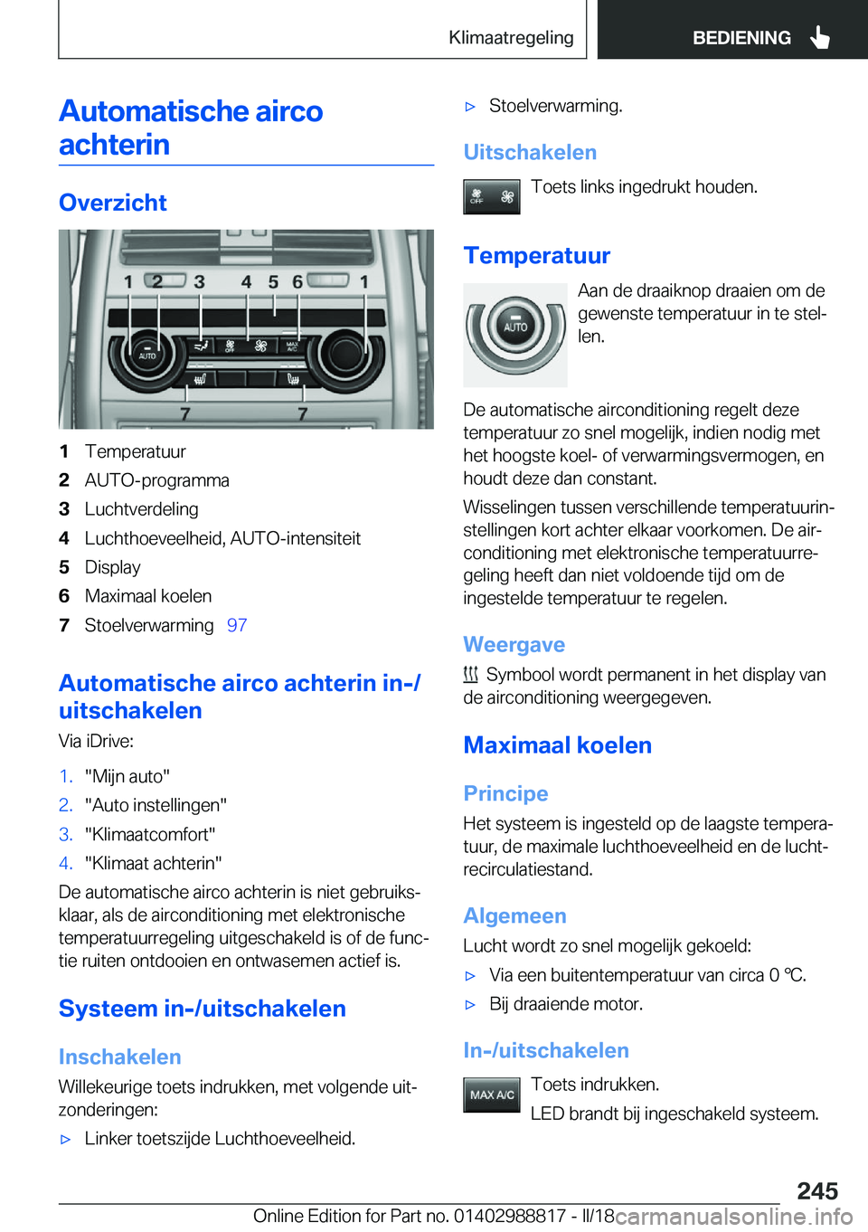 BMW X5 2018  Instructieboekjes (in Dutch) �A�u�t�o�m�a�t�i�s�c�h�e��a�i�r�c�o�a�c�h�t�e�r�i�n
�O�v�e�r�z�i�c�h�t
�1�T�e�m�p�e�r�a�t�u�u�r�2�A�U�T�O�-�p�r�o�g�r�a�m�m�a�3�L�u�c�h�t�v�e�r�d�e�l�i�n�g�4�L�u�c�h�t�h�o�e�v�e�e�l�h�e�i�d�,� �A�U�T