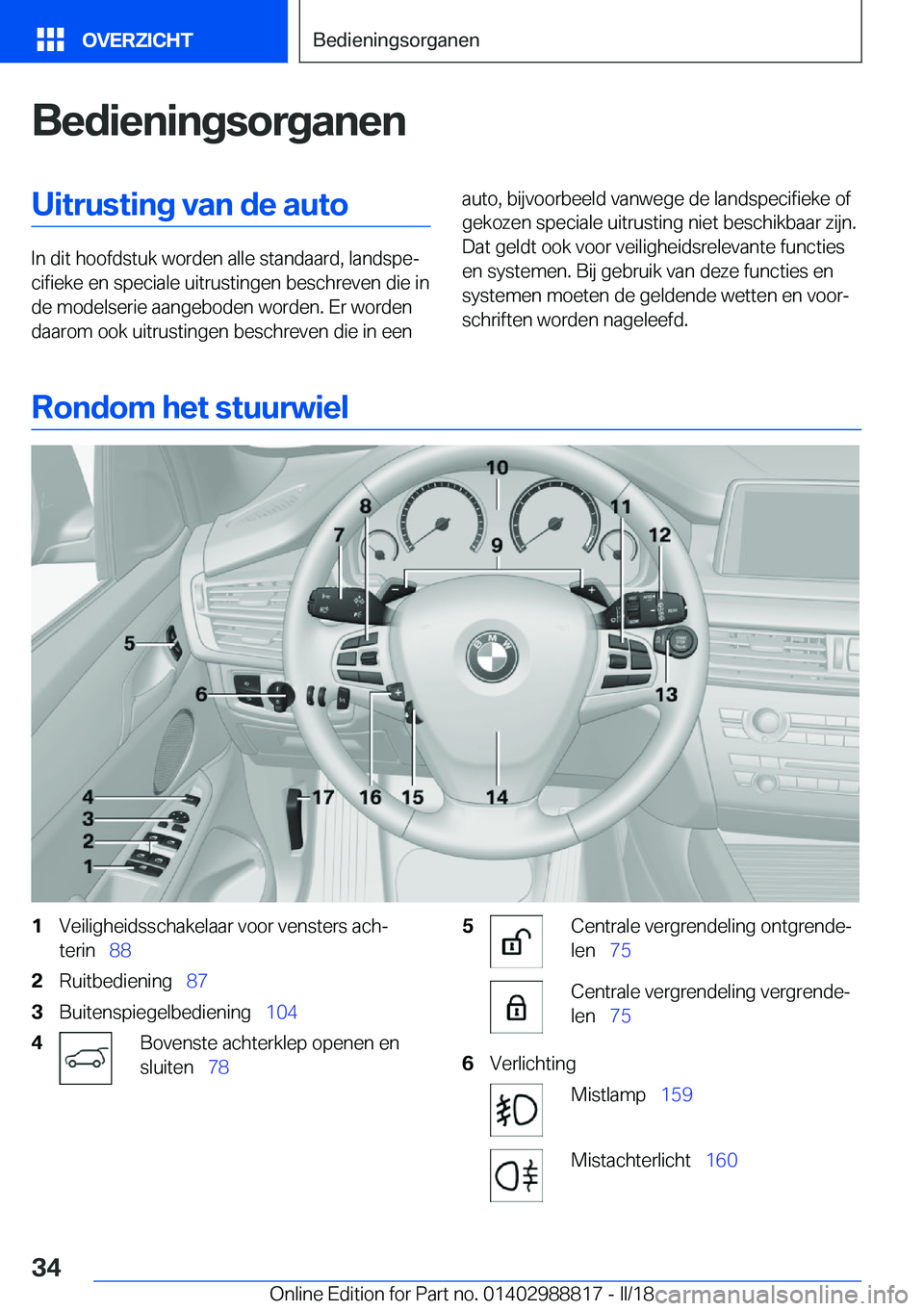 BMW X5 2018  Instructieboekjes (in Dutch) �B�e�d�i�e�n�i�n�g�s�o�r�g�a�n�e�n�U�i�t�r�u�s�t�i�n�g��v�a�n��d�e��a�u�t�o
�I�n� �d�i�t� �h�o�o�f�d�s�t�u�k� �w�o�r�d�e�n� �a�l�l�e� �s�t�a�n�d�a�a�r�d�,� �l�a�n�d�s�p�ej�c�i�f�i�e�k�e� �e�n� �s�