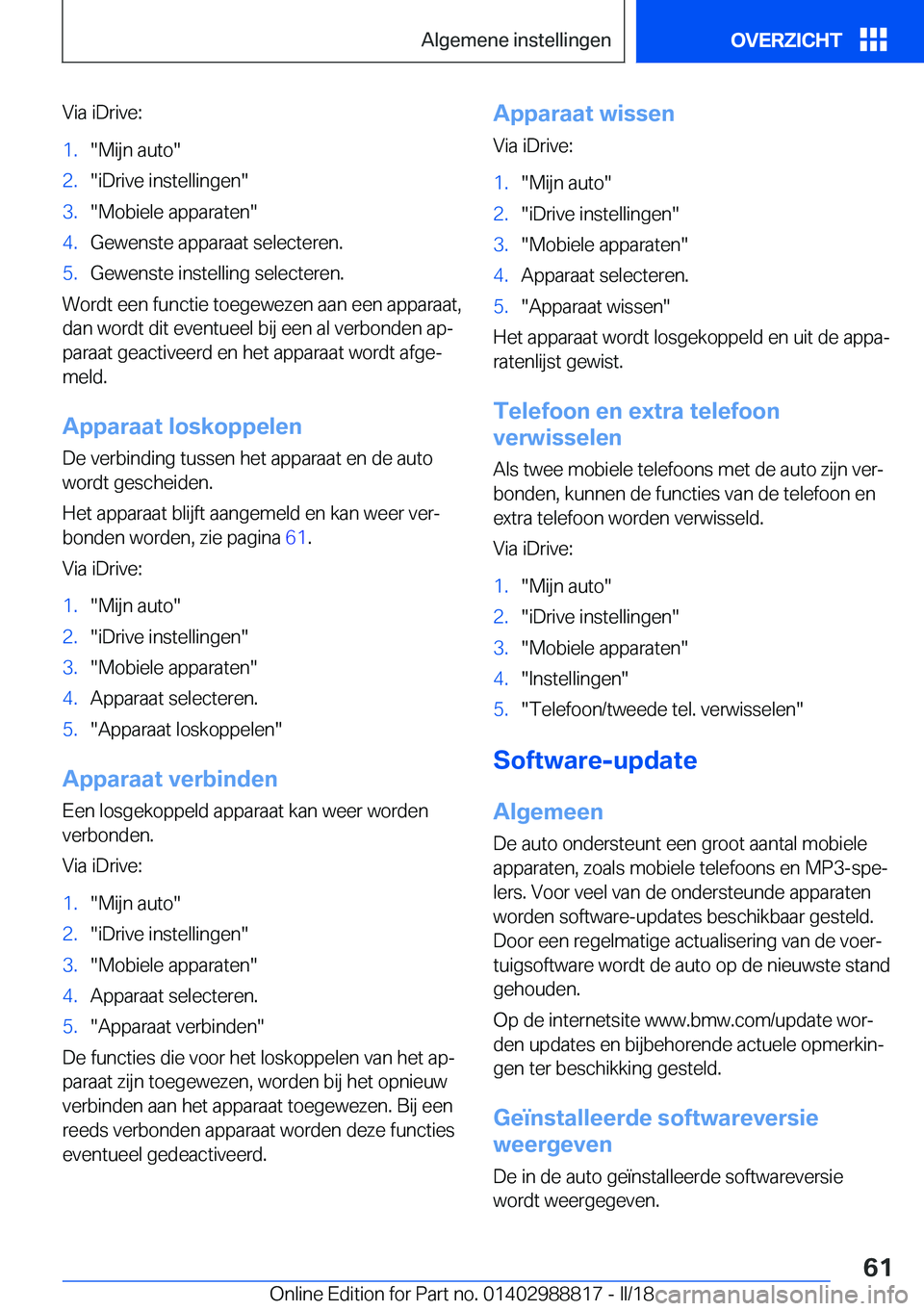 BMW X5 2018  Instructieboekjes (in Dutch) �V�i�a� �i�D�r�i�v�e�:�1�.�"�M�i�j�n� �a�u�t�o�"�2�.�"�i�D�r�i�v�e� �i�n�s�t�e�l�l�i�n�g�e�n�"�3�.�"�M�o�b�i�e�l�e� �a�p�p�a�r�a�t�e�n�"�4�.�G�e�w�e�n�s�t�e� �a�p�p�a�r�a�a�t� 