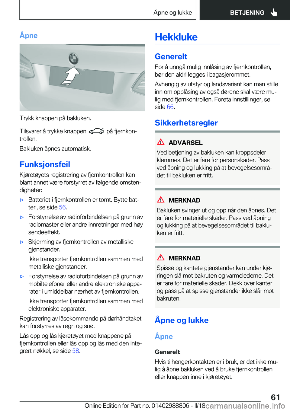 BMW X5 2018  InstruksjonsbØker (in Norwegian) �