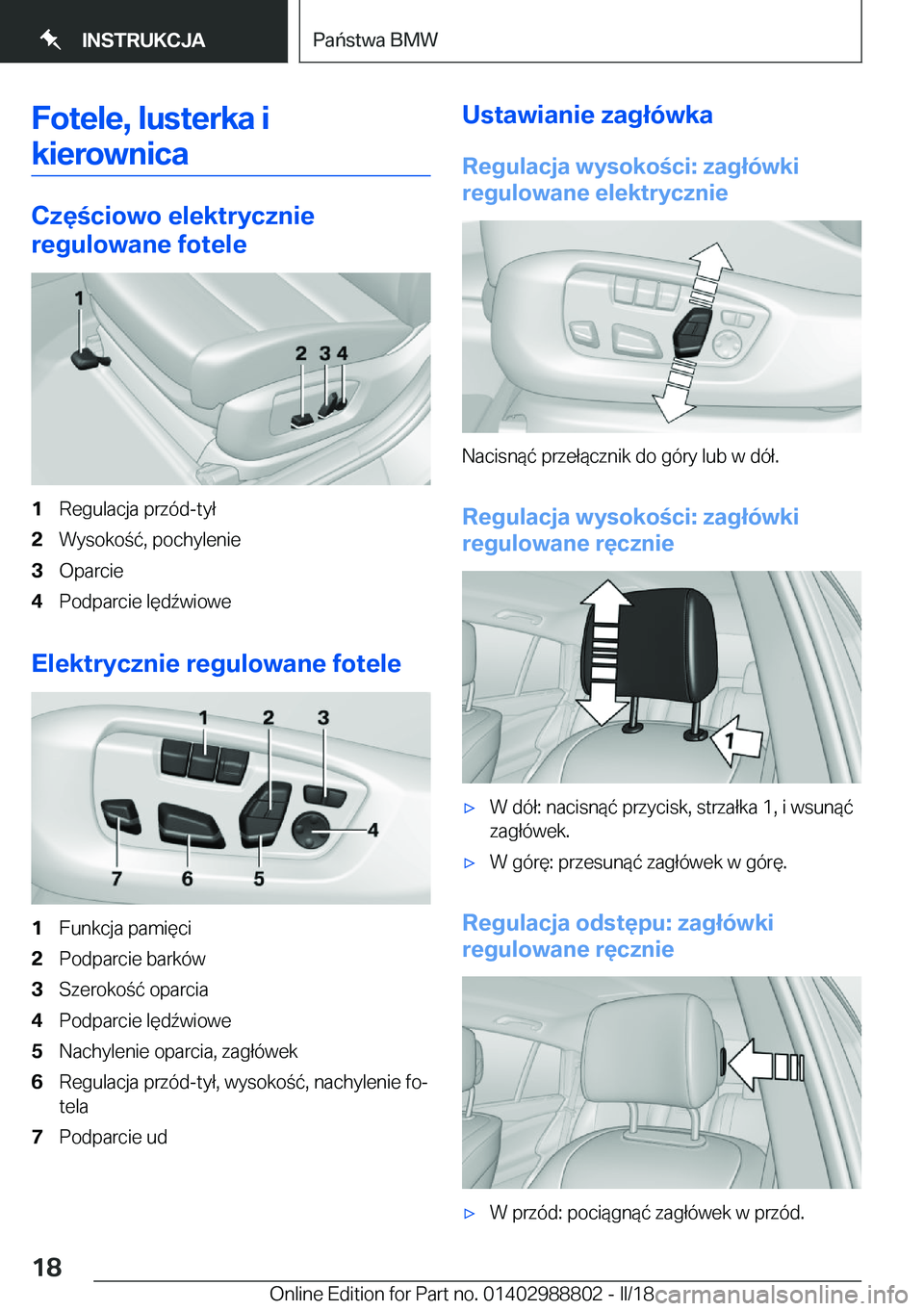 BMW X5 2018  Instrukcja obsługi (in Polish) �F�o�t�e�l�e�,��l�u�s�t�e�r�k�a��i�k�i�e�r�o�w�n�i�c�a
�C�z�