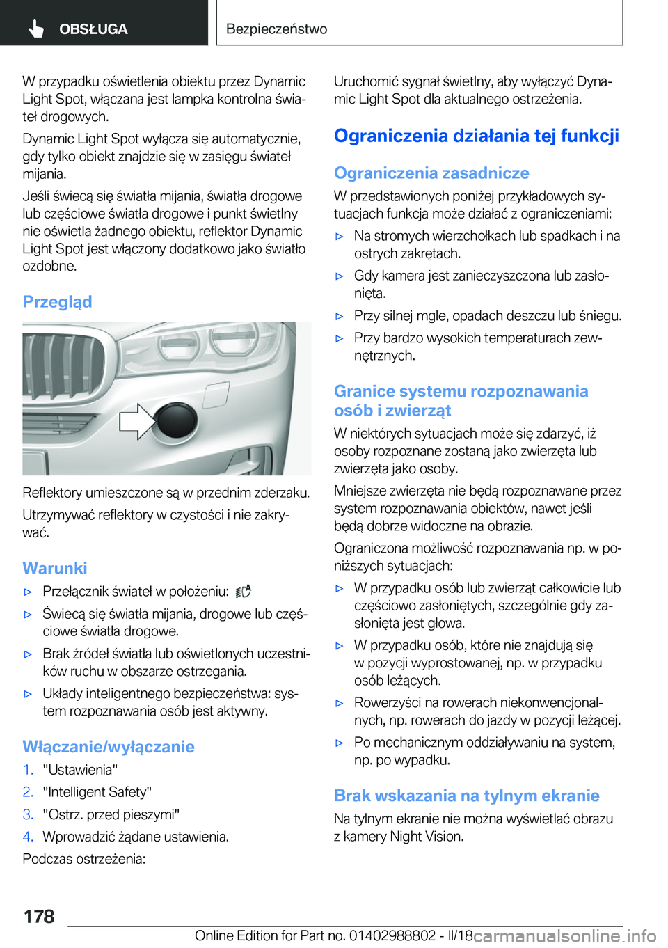 BMW X5 2018  Instrukcja obsługi (in Polish) �W� �p�r�z�y�p�a�d�k�u� �o �w�i�e�t�l�e�n�i�a� �o�b�i�e�k�t�u� �p�r�z�e�z� �D�y�n�a�m�i�c�L�i�g�h�t� �S�p�o�t�,� �w�ł�
