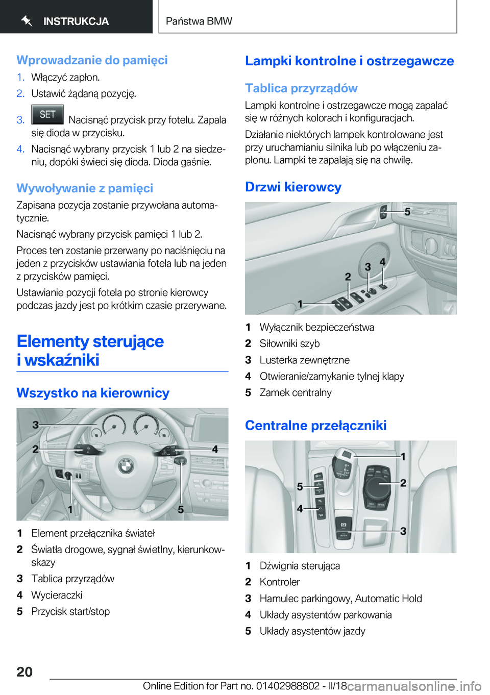 BMW X5 2018  Instrukcja obsługi (in Polish) �W�p�r�o�w�a�d�z�a�n�i�e��d�o��p�a�m�i�