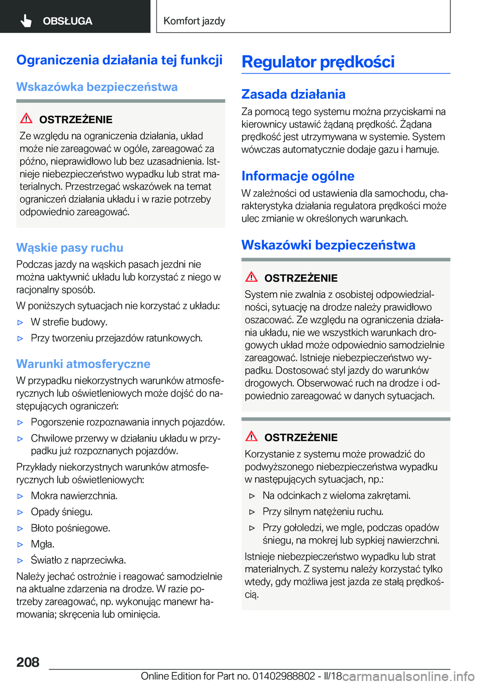 BMW X5 2018  Instrukcja obsługi (in Polish) �O�g�r�a�n�i�c�z�e�n�i�a��d�z�i�a�ł�a�n�i�a��t�e�j��f�u�n�k�c�j�i�W�s�k�a�z�