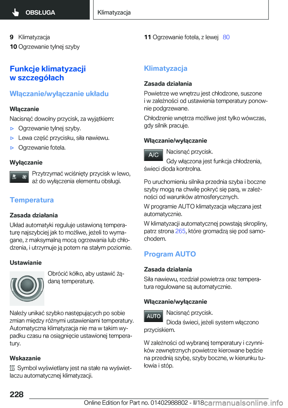 BMW X5 2018  Instrukcja obsługi (in Polish) �9�K�l�i�m�a�t�y�z�a�c�j�a�1�0�O�g�r�z�e�w�a�n�i�e� �t�y�l�n�e�j� �s�z�y�b�y�1�1�O�g�r�z�e�w�a�n�i�e� �f�o�t�e�l�a�,� �z� �l�e�w�e�j\_�8�0�F�u�n�k�c�j�e��k�l�i�m�a�t�y�z�a�c�j�i
�w��s�z�c�z�e�g�