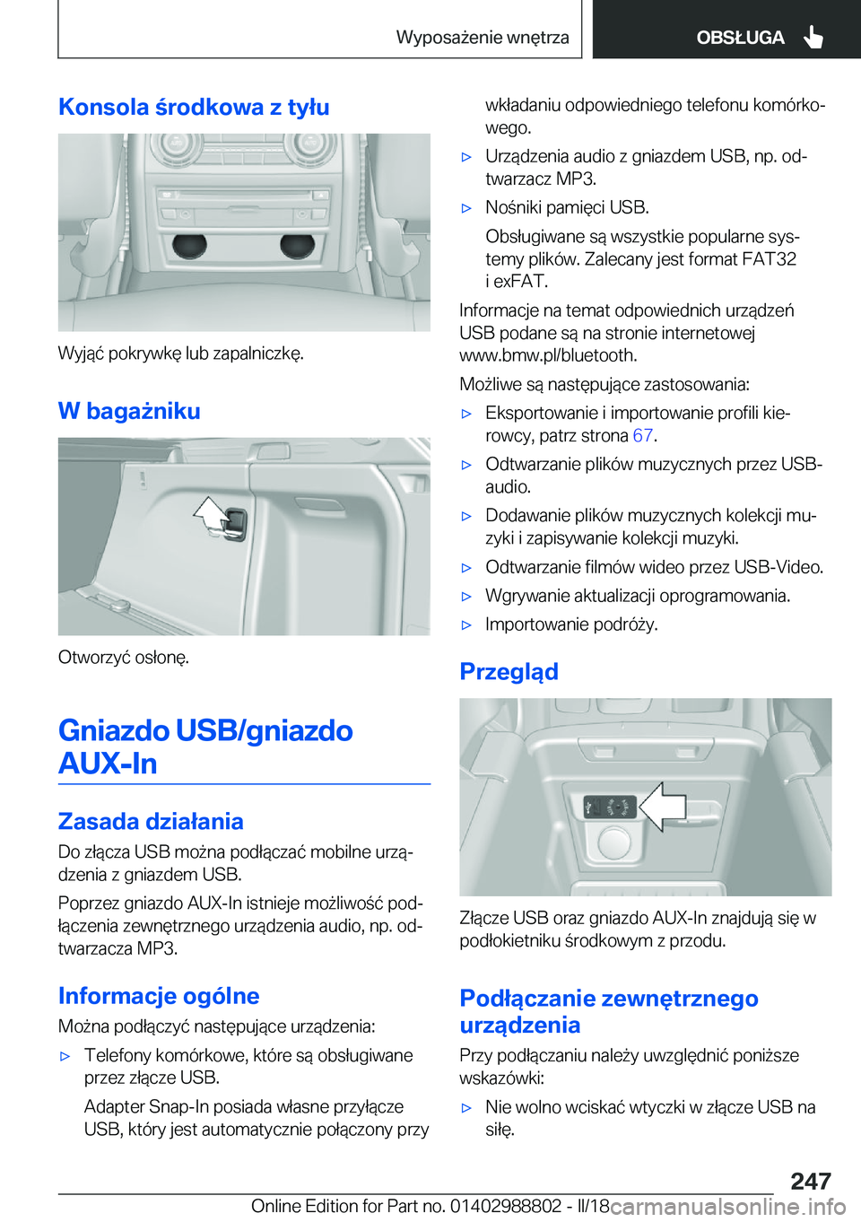 BMW X5 2018  Instrukcja obsługi (in Polish) �K�o�n�s�o�l�a��r�o�d�k�o�w�a��z��t�y�ł�u
�W�y�j�