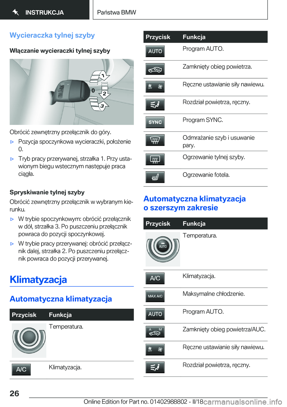 BMW X5 2018  Instrukcja obsługi (in Polish) �W�y�c�i�e�r�a�c�z�k�a��t�y�l�n�e�j��s�z�y�b�y�W�ł�ą�c�z�a�n�i�e��w�y�c�i�e�r�a�c�z�k�i��t�y�l�n�e�j��s�z�y�b�y
�O�b�r�
